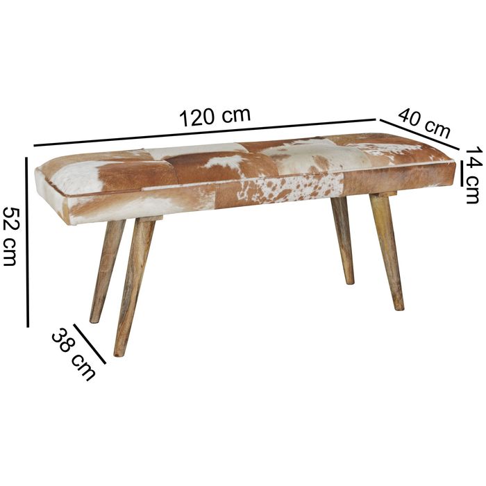 FineBuy Sitzbank Ziegenfell / Massivholz Bank 120 x 40 x 52 cm, Polsterbank Flur Esszimmer Braun, Kleine Bettbank Fell, Dielenmöbel Flurbank 4250950266971