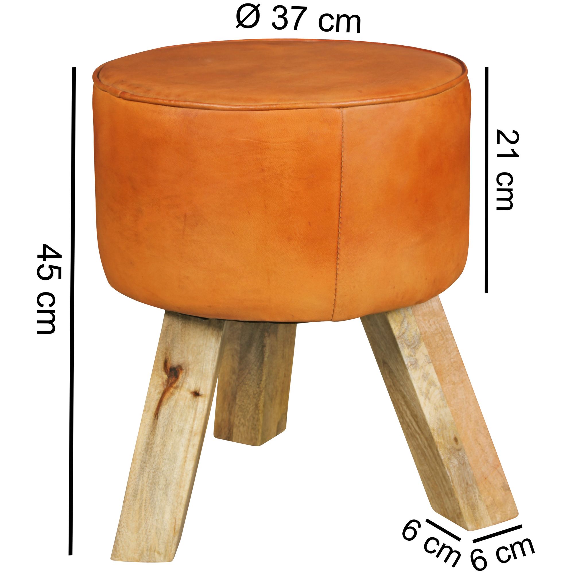 FineBuy Design Sitzhocker FB45553 Holz 37x45x37 cm Modern Fußhocker Rund, Turnbock Lederhocker Holzbeine, Hocker Massivholz mit Leder, Kleiner Fußhocker Gepolstert, Holzhocker mit Echtleder Braun | Farbe: Braun
