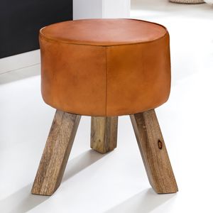 FB45553 FineBuy Design Sitzhocker FB45553 Holz 37x45x37 cm Modern Fußhocker Rund, Turnbock Lederhocker Holzbeine, Hocker Massivholz mit Leder, Kleiner Fußhocker Gepolstert, Holzhocker mit Echtleder Braun 4250950266988