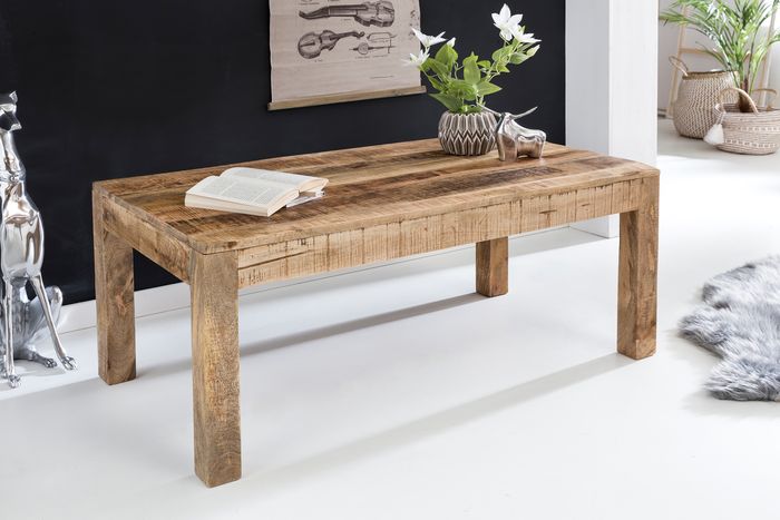 FineBuy Couchtisch 110 x 60 x 47 cm Rechteckig Mangoholz Natur Hell-Braun, Massivholz Stubentisch Landhaus-Stil, Echtholz Tisch Wohnzimmer Rustikal, Wohnzimmertisch Sofatisch Modern 4250950267022