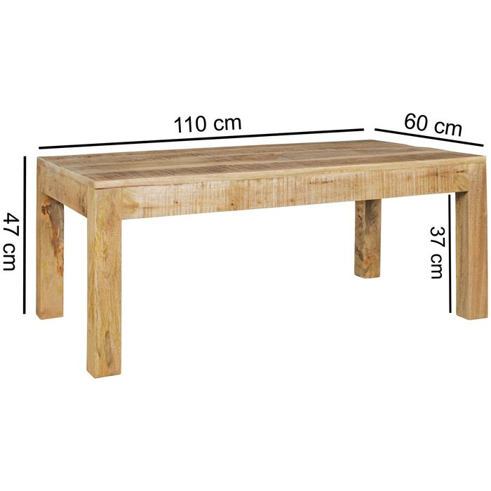Couchtisch Mango Massivholz 110cm rechteckiger Wohnzimmertisch Landhausstil – Maßzeichnung