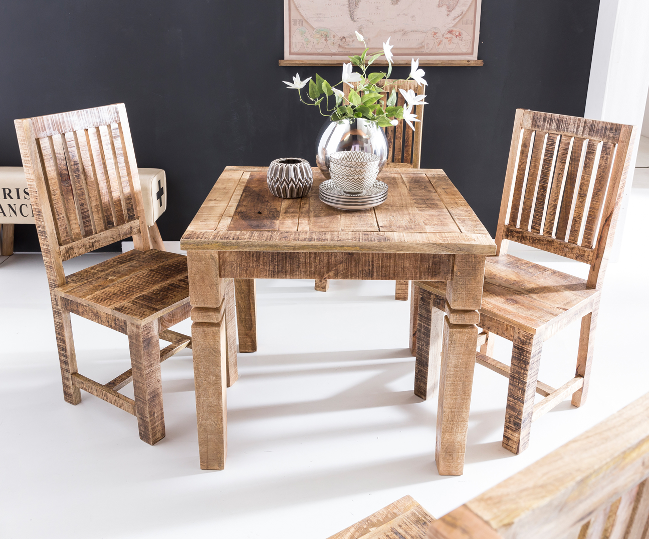 FineBuy Esszimmertisch FB45593 Braun 80 x 80 x 76 cm Mango Massivholz, Design Landhaus Esstisch Massiv, Tisch für Esszimmer Quadratisch, Küchentisch für 4 Personen, Holztisch Rustikal Klein | Farbe: Braun