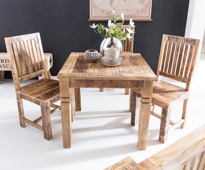 FineBuy Esszimmertisch FB45593 Braun 80 x 80 x 76 cm Mango Massivholz, Design Landhaus Esstisch Massiv, Tisch für Esszimmer Quadratisch, Küchentisch für 4 Personen, Holztisch Rustikal Klein 4250950267428