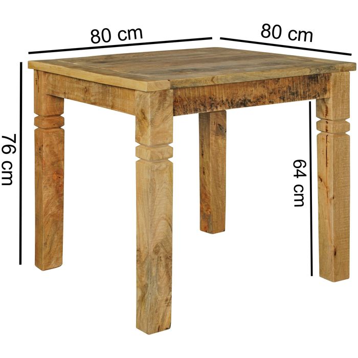 Esstisch quadratisch 80cm Massivholz Esszimmertisch rustikal Küchentisch massiv – Maßzeichnung