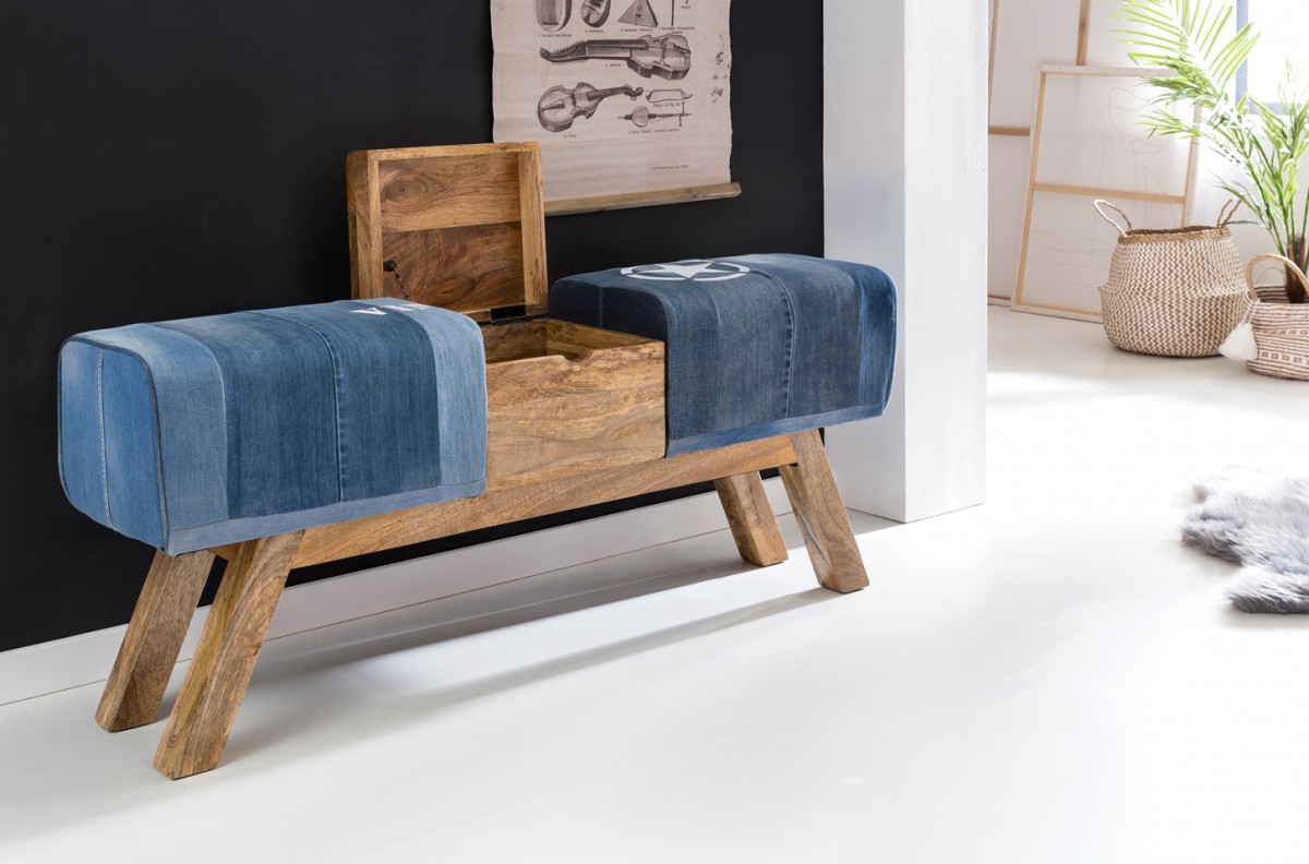 FineBuy Design Turnbock Sitzbank Aufbewahrungsfach 120 x 29 x 53cm, Turnhocker Bank Klappfach, Hocker Garderobenbank Sitzhocker Turnbank | Farbe: Braun