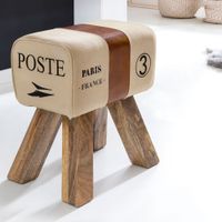 Design Sitzhocker Springbock Fußhocker Turnhocker Turnbock Pferd Leder Jeans – Ansicht 1