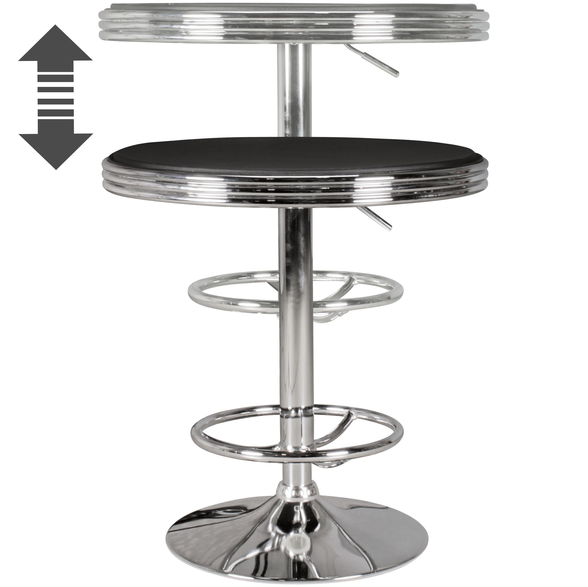 FineBuy American Diner Bartisch rund Ø 60 cm Aluminium Kunstlederbezug, Retro Stehtisch USA Schwarz/Silber, Robuster Bistrotisch 50er Jahre, Partytisch mit Untergestell aus verchromtem Alu | Farbe: Schwarz