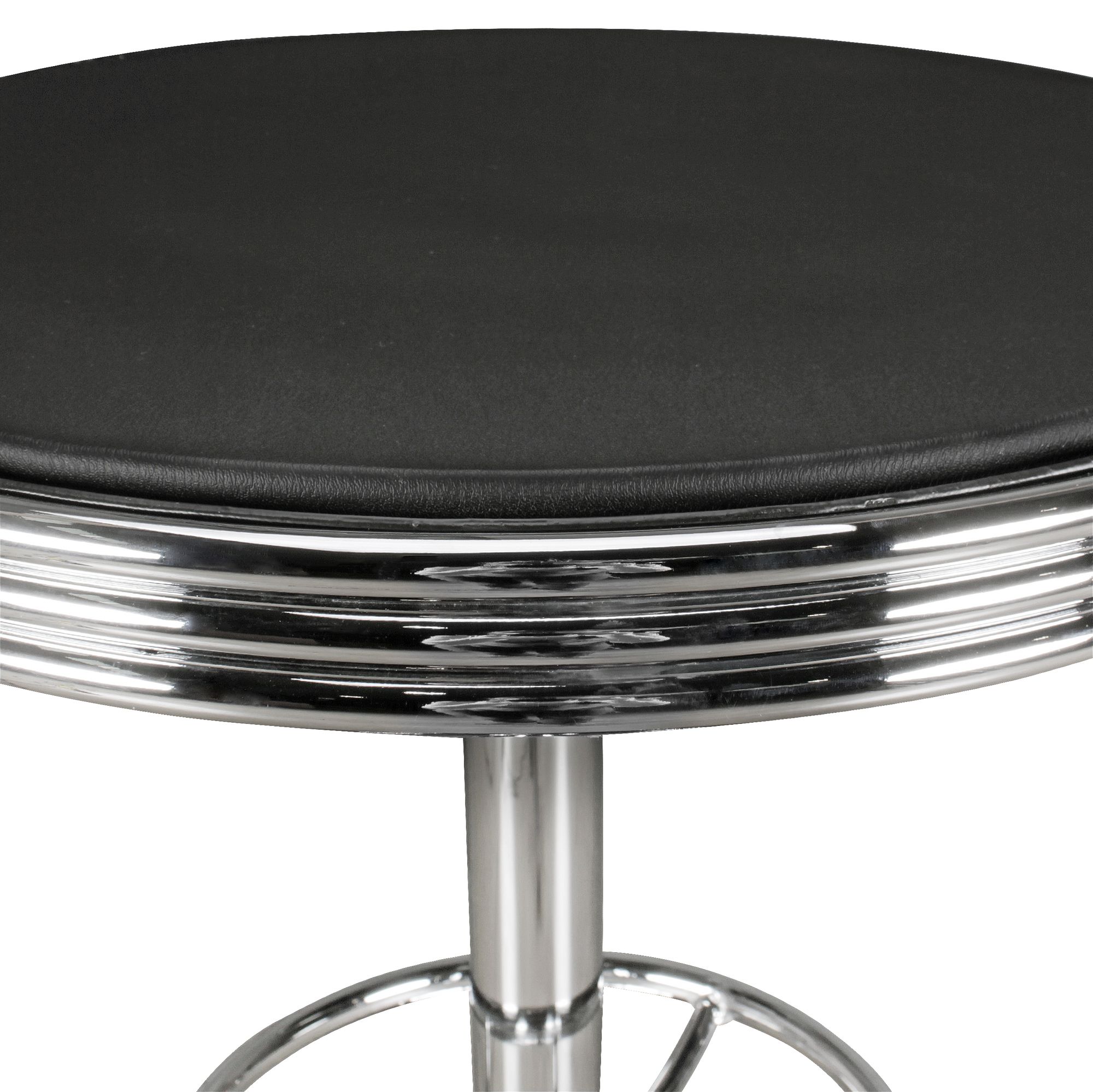 FineBuy American Diner Bartisch rund Ø 60 cm Aluminium Kunstlederbezug, Retro Stehtisch USA Schwarz/Silber, Robuster Bistrotisch 50er Jahre, Partytisch mit Untergestell aus verchromtem Alu | Farbe: Schwarz