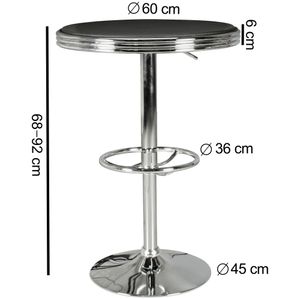 FB45665 FineBuy American Diner Bartisch rund Ø 60 cm Aluminium Kunstlederbezug, Retro Stehtisch USA Schwarz/Silber, Robuster Bistrotisch 50er Jahre, Partytisch mit Untergestell aus verchromtem Alu