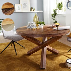 FineBuy Design Esszimmertisch rund Ø 120 cm x 75 cm Massiv-Holz, Landhaus Esstisch 4 Personen, Küchentisch Tisch für Esszimmer braun