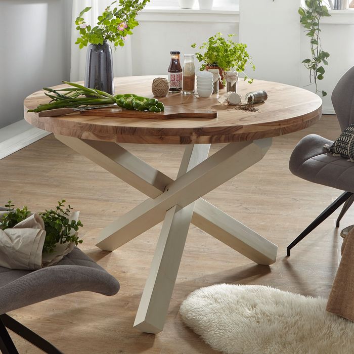 Esstisch rund Ø120cm Massivholz Design Esszimmertisch für 4 Personen Küchentisch