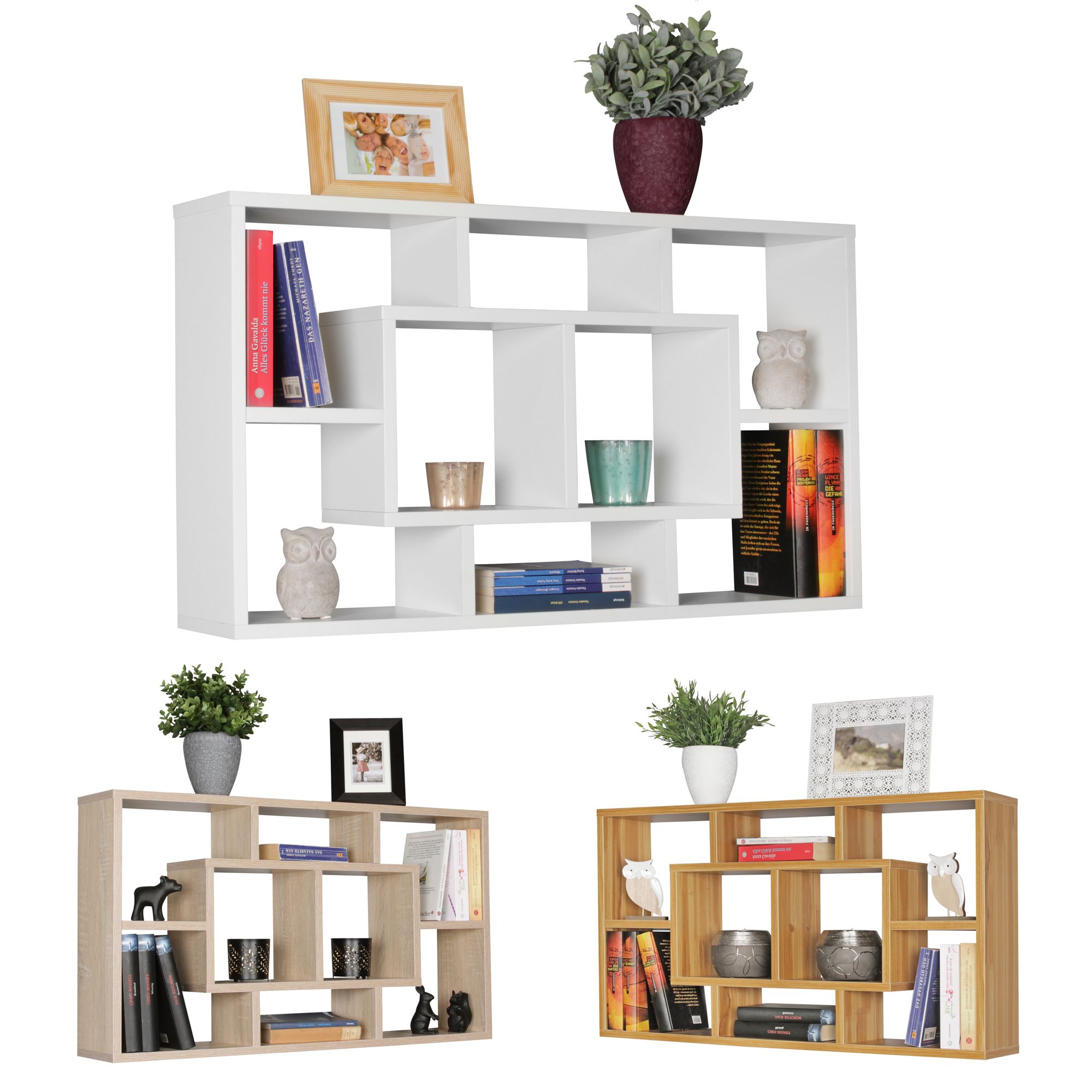 FineBuy Wandregal PAOLA 85 x 47,5 x 16 cm MDF-Holz Hängeregal modern, Design Wandboard freischwebend, Holzregal offen zum Hängen | Farbe: Grau