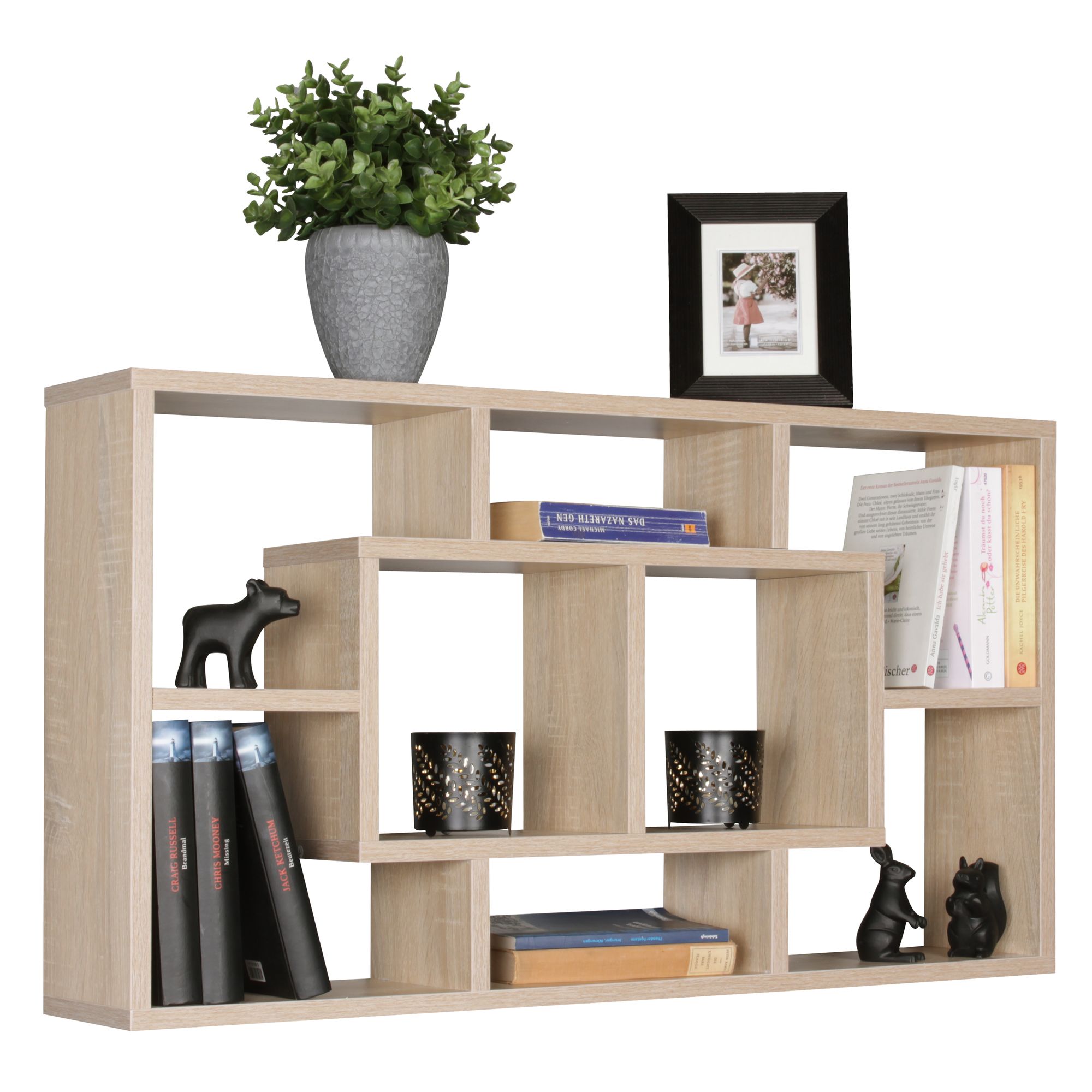 FineBuy Wandregal PAOLA 85 x 47,5 x 16 cm MDF-Holz Hängeregal modern, Design Wandboard freischwebend, Holzregal offen zum Hängen | Farbe: Grau