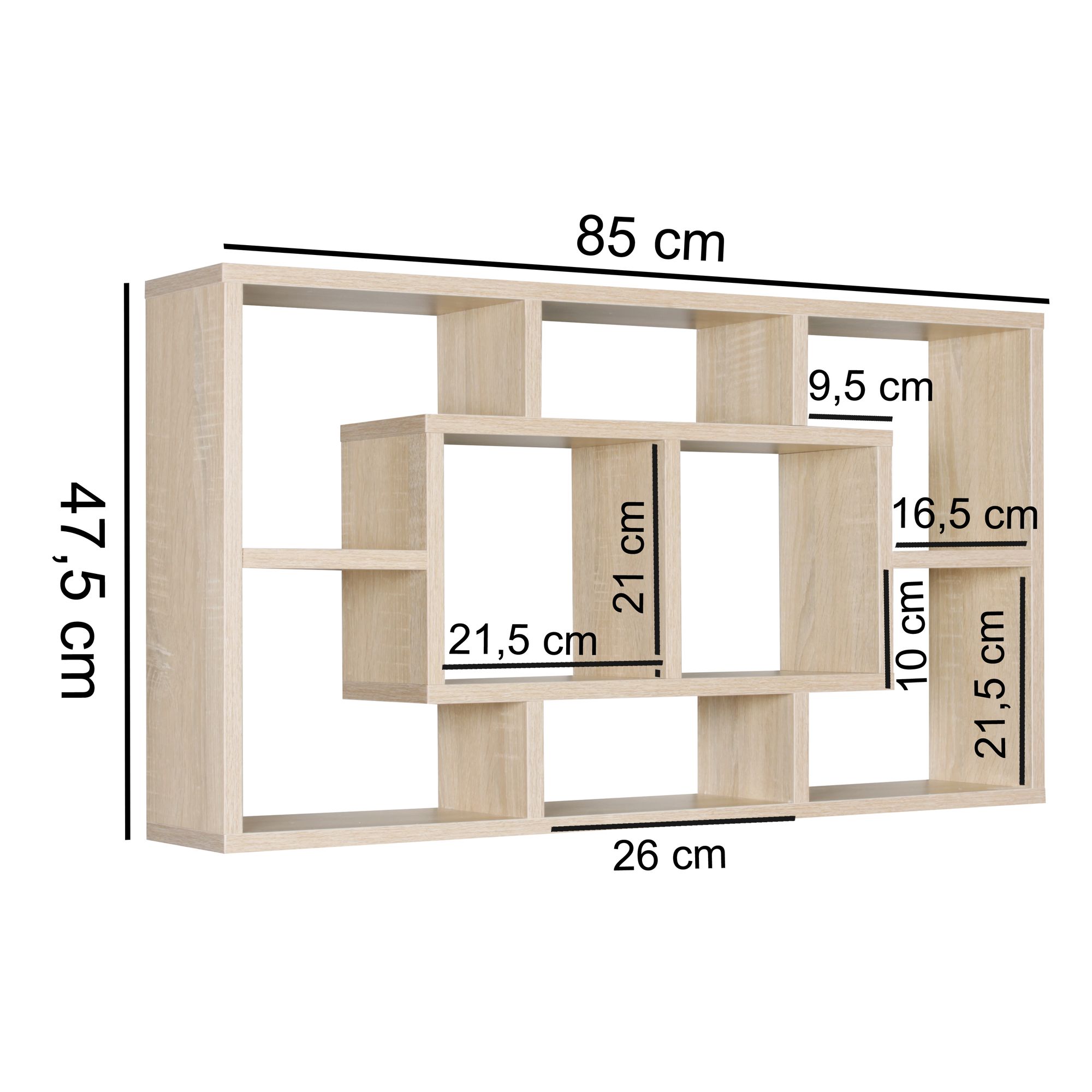 FineBuy Wandregal PAOLA 85 x 47,5 x 16 cm MDF-Holz Hängeregal modern, Design Wandboard freischwebend, Holzregal offen zum Hängen | Farbe: Grau