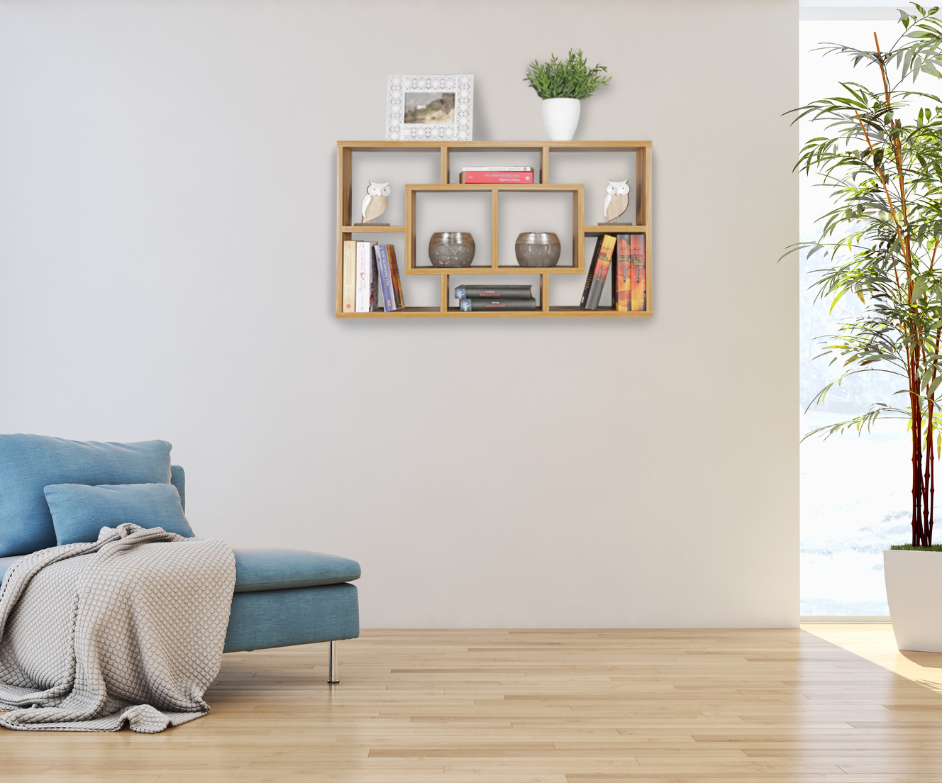FineBuy Wandregal PAOLA 85 x 47,5 x 16 cm MDF-Holz Hängeregal modern, Design Wandboard freischwebend, Holzregal offen zum Hängen | Farbe: Grau
