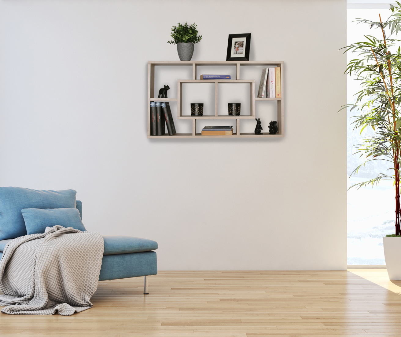FineBuy Wandregal PAOLA 85 x 47,5 x 16 cm MDF-Holz Hängeregal modern, Design Wandboard freischwebend, Holzregal offen zum Hängen | Farbe: Grau