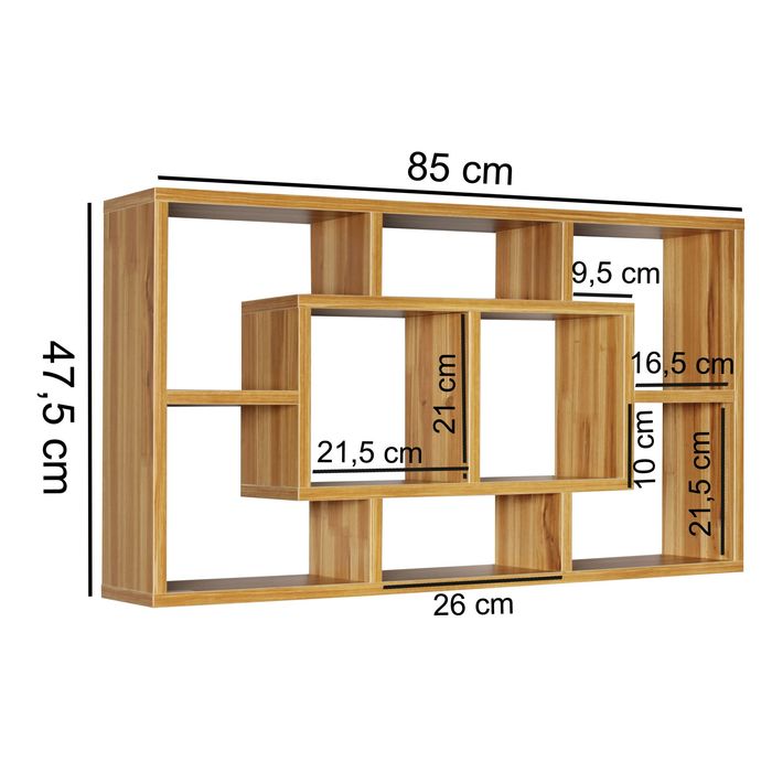 Wandregal PAOLA MDF-Holz Hängeregal Wandboard offen Holzregal Schweberegal eckig – Maßzeichnung