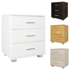 FineBuy Nachtkonsole LATINA mit 3 Schubladen in Holz Modern, B x H x T: 45 cm x 54 cm x 34 cm, Design Nachtkästchen mit Füßen, Nako - Nachttisch Kommode, Nachtschrank 11629