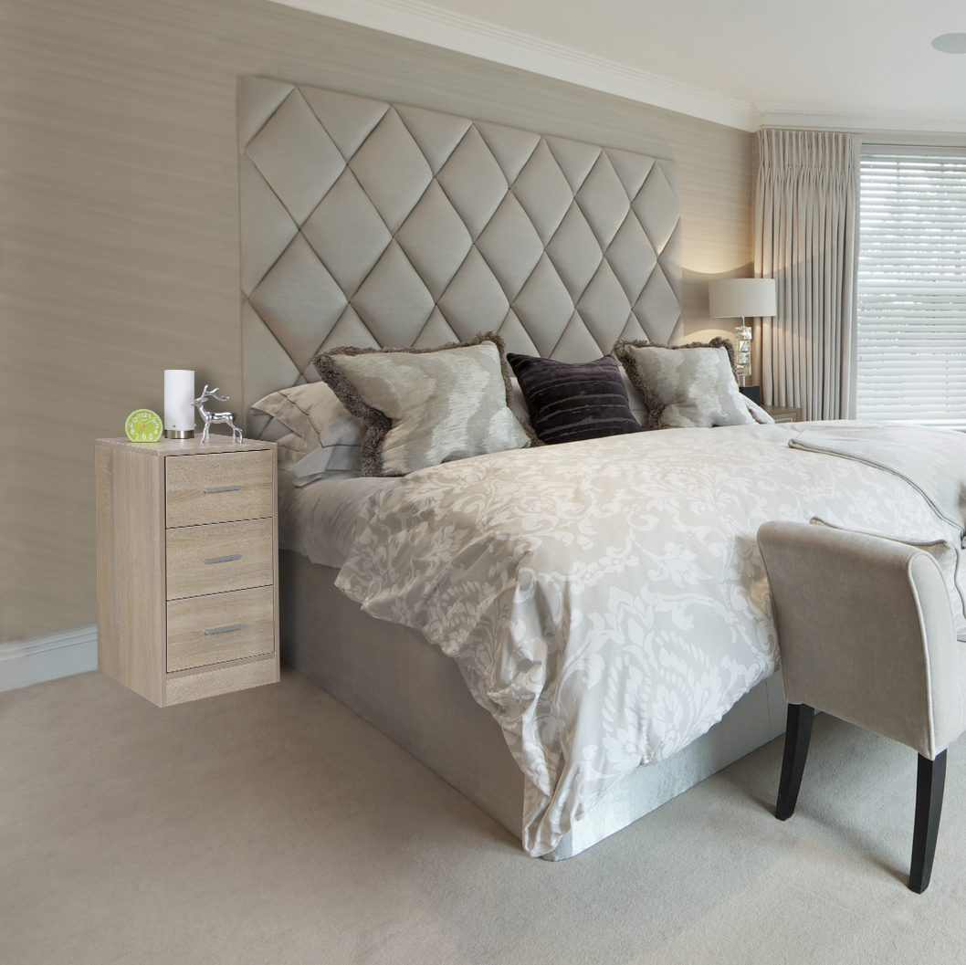 FineBuy Nachtkonsole Boxspringbett FOGGIA mit 3 Schubladen in Holz Modern, B x H x T: 37,5 x 68 x 35 cm, Design Nachtkästchen, Nako - Nachttisch Kommode, Nachtschrank | Farbe: Weiß