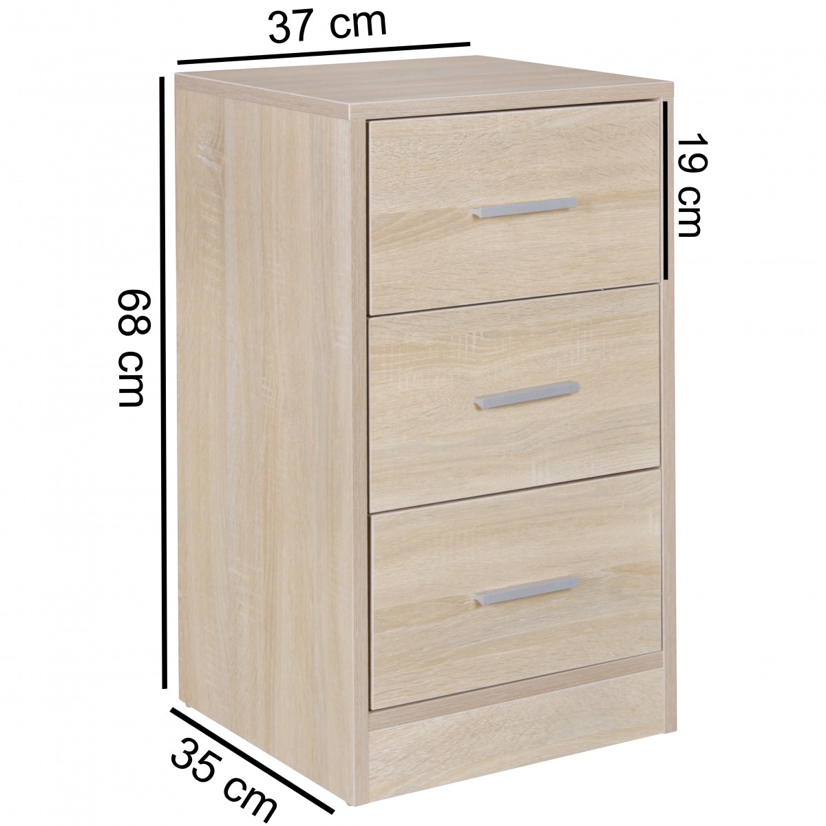 FineBuy Nachtkonsole Boxspringbett FOGGIA mit 3 Schubladen in Holz Modern, B x H x T: 37,5 x 68 x 35 cm, Design Nachtkästchen, Nako - Nachttisch Kommode, Nachtschrank | Farbe: Weiß
