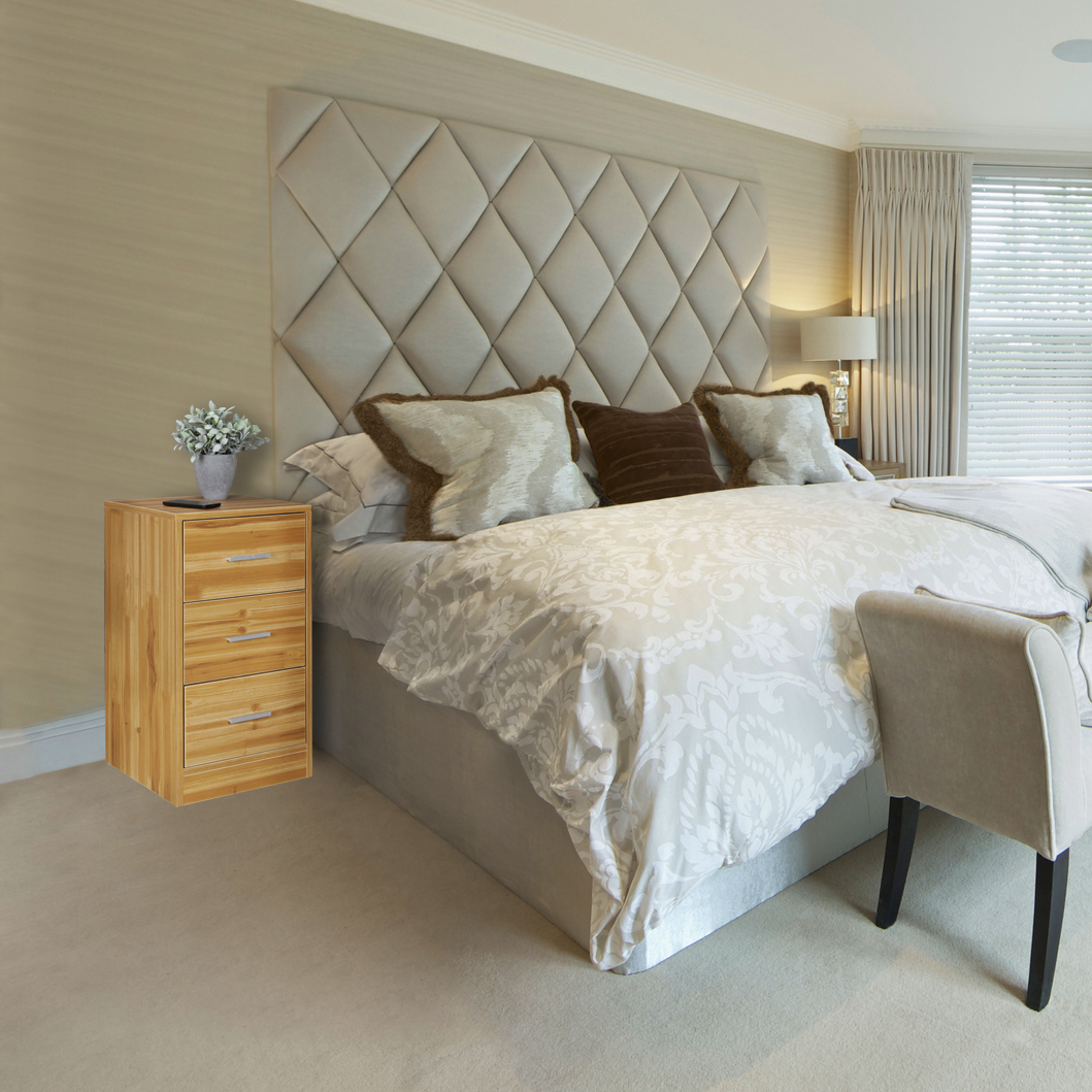 FineBuy Nachtkonsole Boxspringbett FOGGIA mit 3 Schubladen in Holz Modern, B x H x T: 37,5 x 68 x 35 cm, Design Nachtkästchen, Nako - Nachttisch Kommode, Nachtschrank | Farbe: Weiß