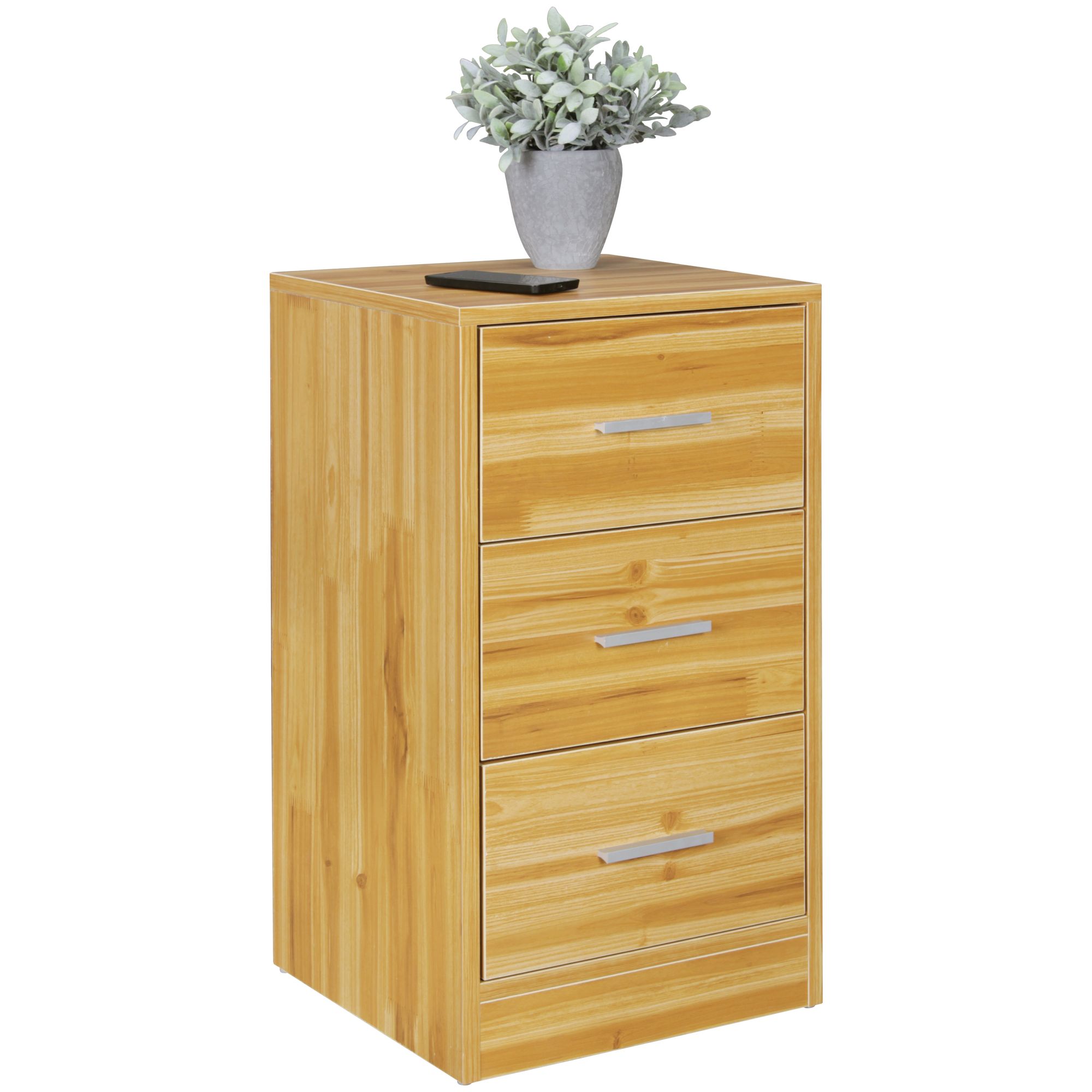 FineBuy Nachtkonsole Boxspringbett FOGGIA mit 3 Schubladen in Holz Modern, B x H x T: 37,5 x 68 x 35 cm, Design Nachtkästchen, Nako - Nachttisch Kommode, Nachtschrank | Farbe: Weiß