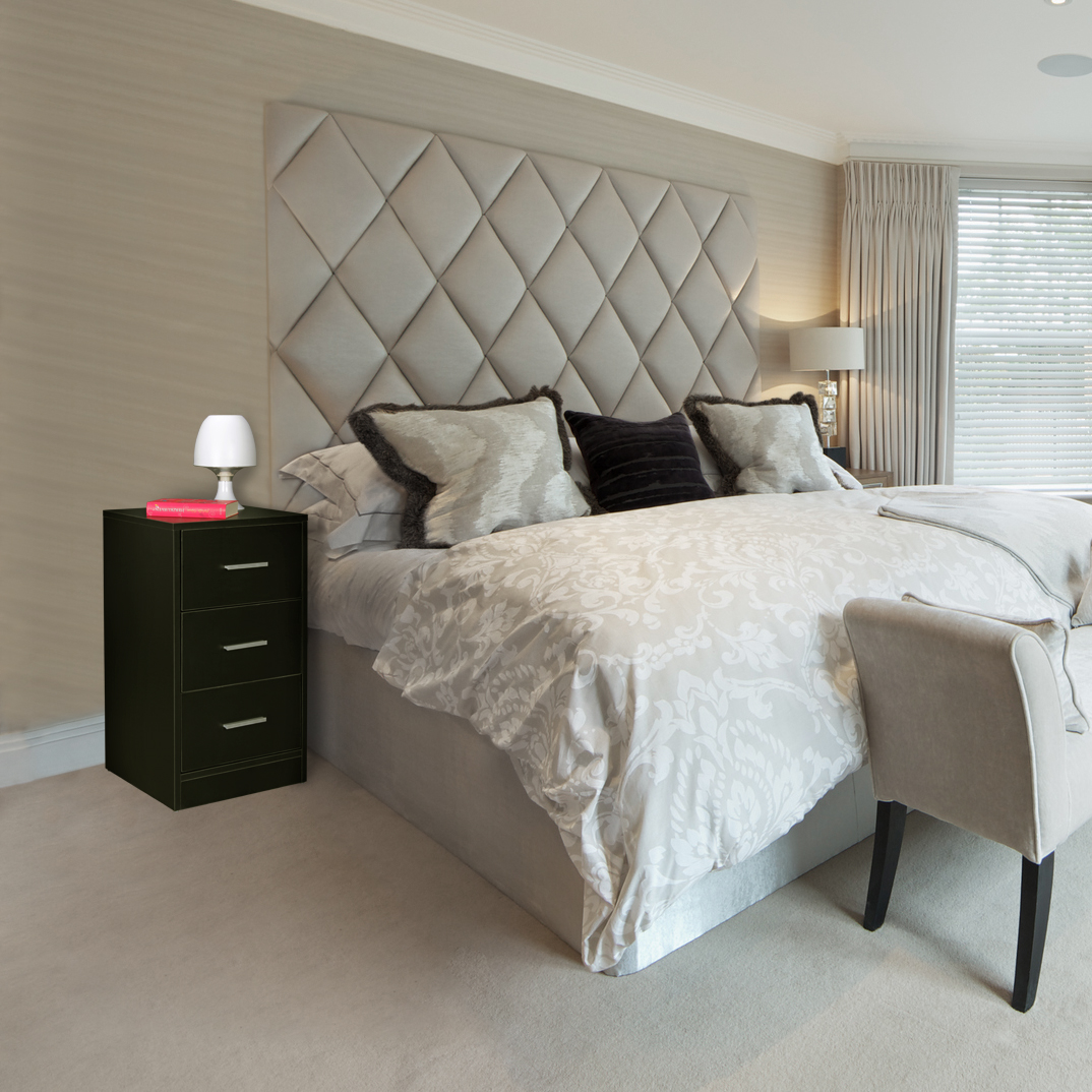 FineBuy Nachtkonsole Boxspringbett FOGGIA mit 3 Schubladen in Holz Modern, B x H x T: 37,5 x 68 x 35 cm, Design Nachtkästchen, Nako - Nachttisch Kommode, Nachtschrank | Farbe: Weiß