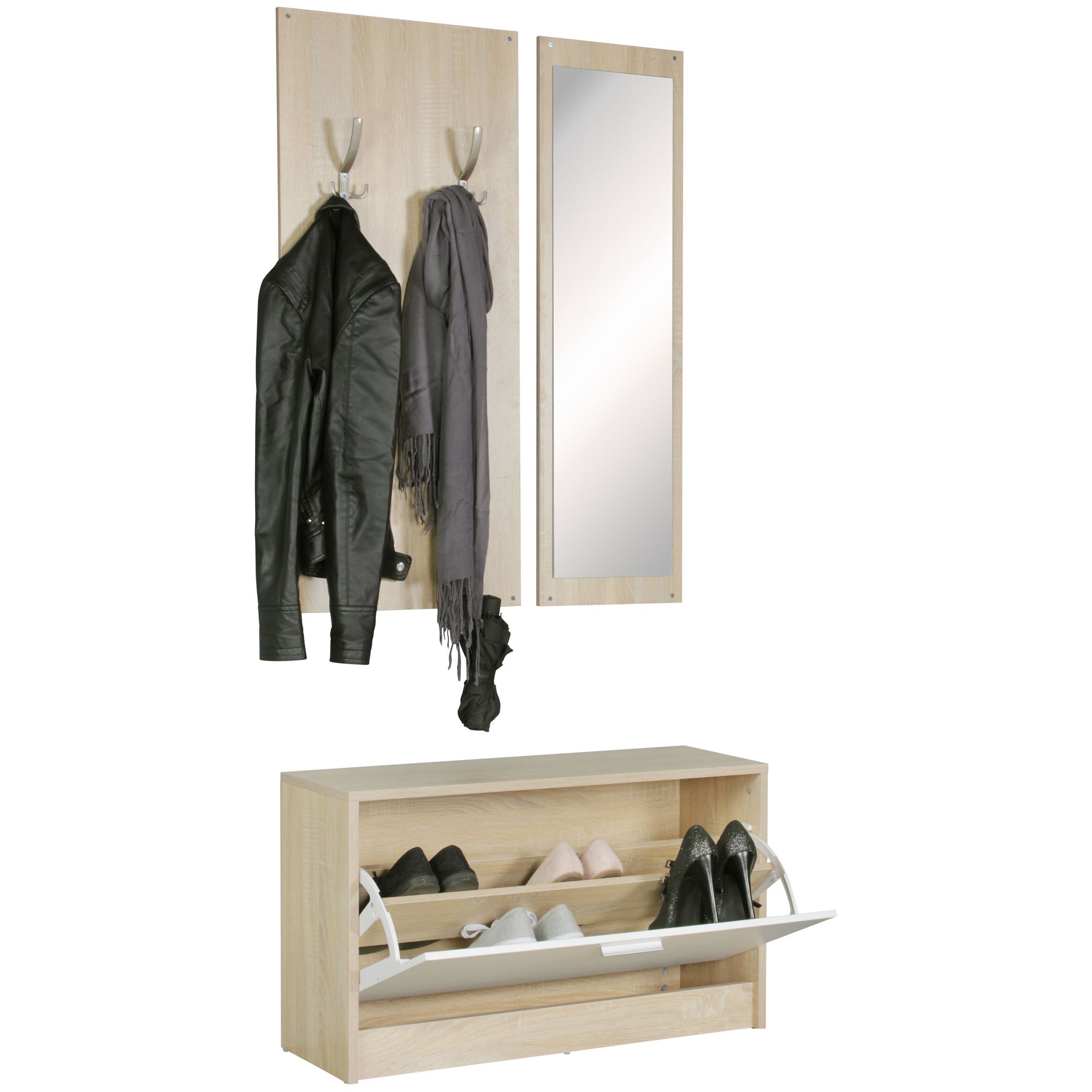 FineBuy Wand-Garderobe SALERNO mit Garderobenpaneel Spiegel & Schuhkipper 80 cm breit 27 cm Schmal, Flurgarderobe Klein Garderobenset Modern Schuhschrank Flur Holz, Garderobe Platzsparend | Farbe: Weiß FineBuy Wand-Garderobe SALERNO mit Garderobenpaneel Spiegel & Schuhkipper 80 cm breit 27 cm Schmal, Flurgarderobe Klein Garderobenset Modern Schuhschrank Flur Holz, Garderobe Platzsparend | Farbe: Weiß