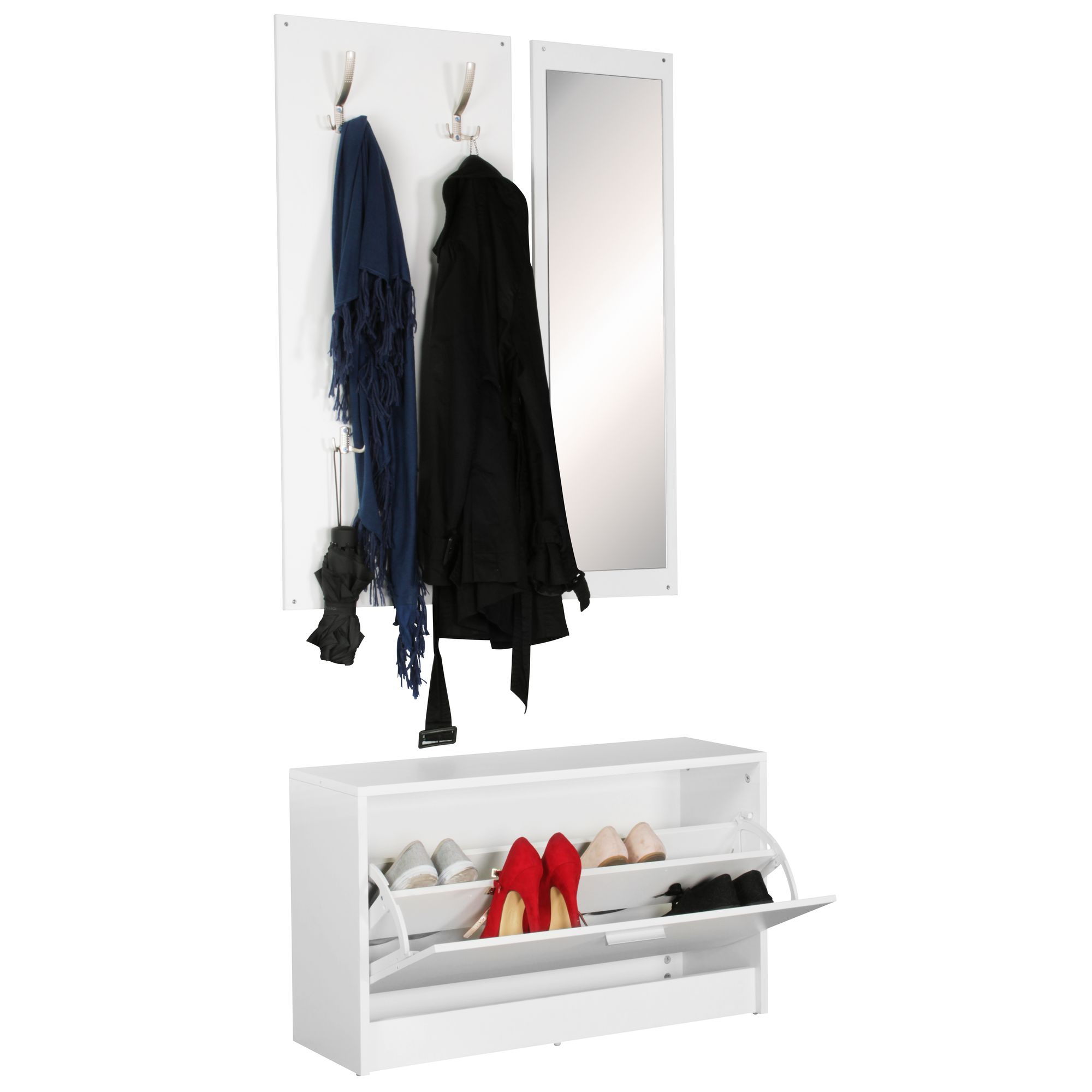 FineBuy Wand-Garderobe SALERNO mit Garderobenpaneel Spiegel & Schuhkipper 80 cm breit 27 cm Schmal, Flurgarderobe Klein Garderobenset Modern Schuhschrank Flur Holz, Garderobe Platzsparend | Farbe: Weiß FineBuy Wand-Garderobe SALERNO mit Garderobenpaneel Spiegel & Schuhkipper 80 cm breit 27 cm Schmal, Flurgarderobe Klein Garderobenset Modern Schuhschrank Flur Holz, Garderobe Platzsparend | Farbe: Weiß