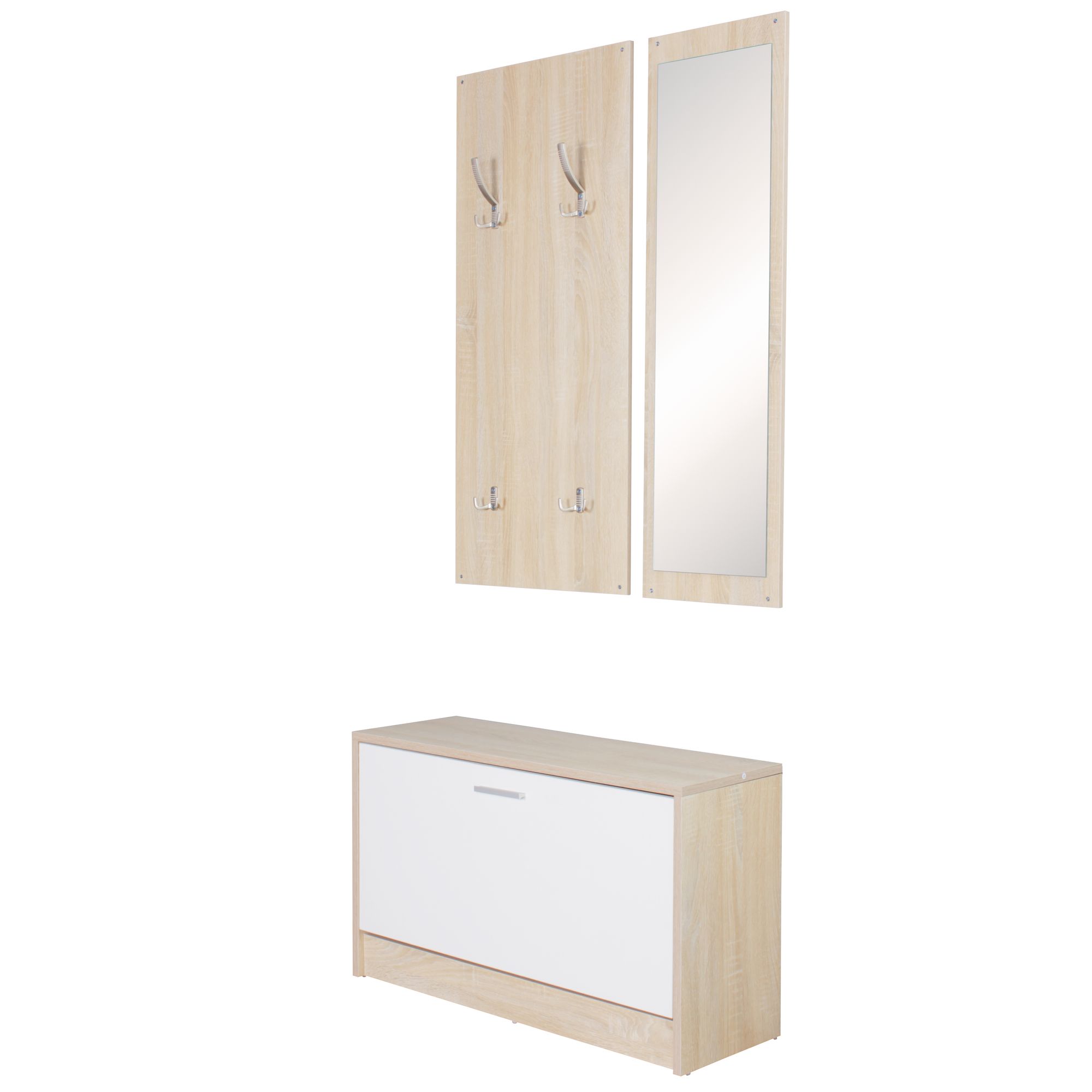 FineBuy Wand-Garderobe SALERNO mit Garderobenpaneel Spiegel & Schuhkipper 80 cm breit 27 cm Schmal, Flurgarderobe Klein Garderobenset Modern Schuhschrank Flur Holz, Garderobe Platzsparend | Farbe: Weiß FineBuy Wand-Garderobe SALERNO mit Garderobenpaneel Spiegel & Schuhkipper 80 cm breit 27 cm Schmal, Flurgarderobe Klein Garderobenset Modern Schuhschrank Flur Holz, Garderobe Platzsparend | Farbe: Weiß