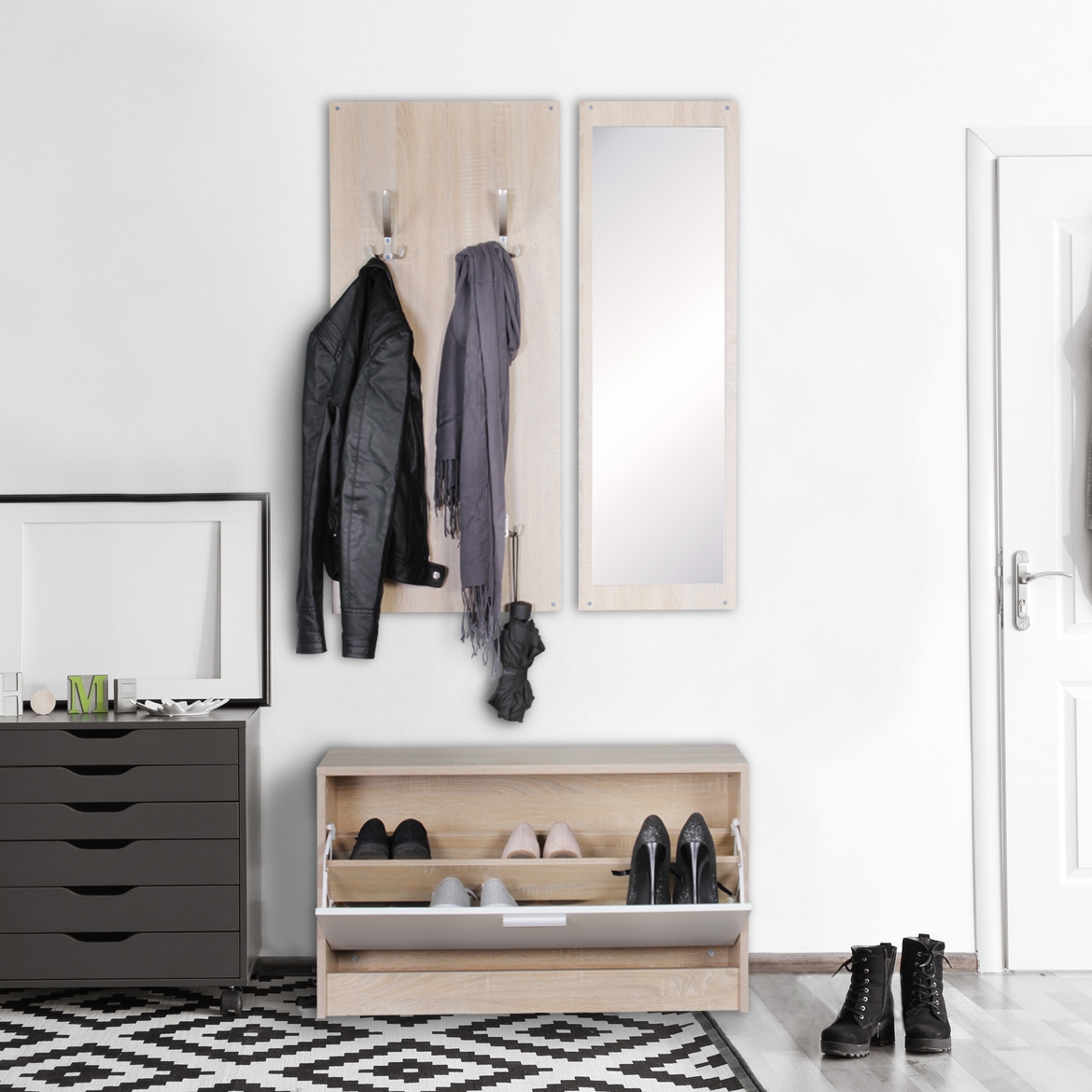 FineBuy Wand-Garderobe SALERNO mit Garderobenpaneel Spiegel & Schuhkipper 80 cm breit 27 cm Schmal, Flurgarderobe Klein Garderobenset Modern Schuhschrank Flur Holz, Garderobe Platzsparend | Farbe: Weiß FineBuy Wand-Garderobe SALERNO mit Garderobenpaneel Spiegel & Schuhkipper 80 cm breit 27 cm Schmal, Flurgarderobe Klein Garderobenset Modern Schuhschrank Flur Holz, Garderobe Platzsparend | Farbe: Weiß