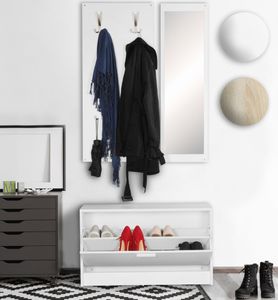SV45803 FineBuy Wand-Garderobe SALERNO mit Garderobenpaneel Spiegel & Schuhkipper 80 cm breit 27 cm Schmal, Flurgarderobe Klein Garderobenset Modern Schuhschrank Flur Holz, Garderobe Platzsparend 11723