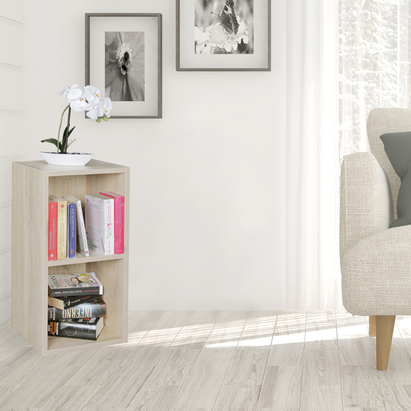 FineBuy Standregal Holz 30x60x30 cm Modern Regal Klein, Wandregal Ablageregal Schmal, Kleines Bücherregal 2 Ablagefächer, Schmales Design Holzregal Nischenregal | Farbe: Schwarz