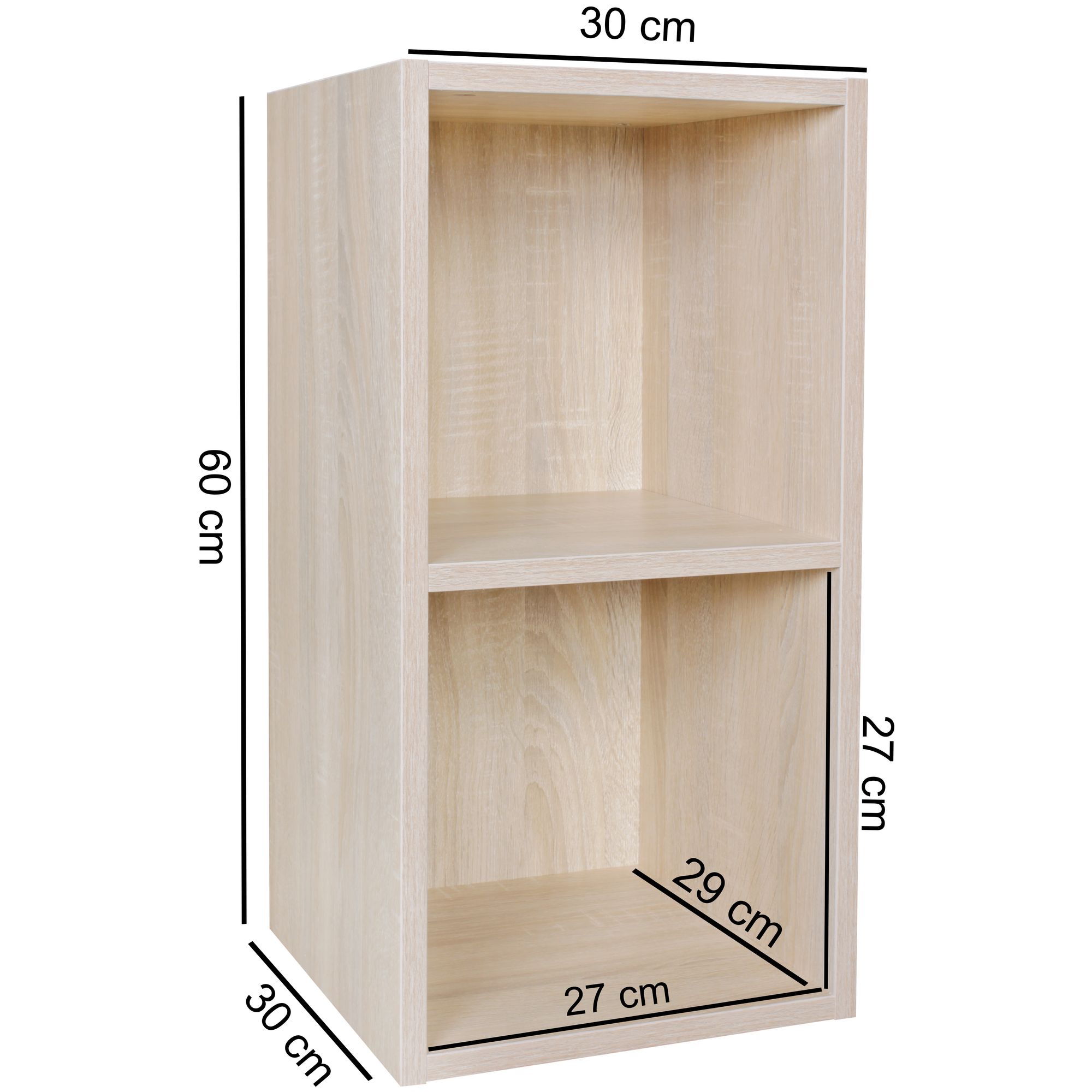 FineBuy Standregal Holz 30x60x30 cm Modern Regal Klein, Wandregal Ablageregal Schmal, Kleines Bücherregal 2 Ablagefächer, Schmales Design Holzregal Nischenregal | Farbe: Schwarz