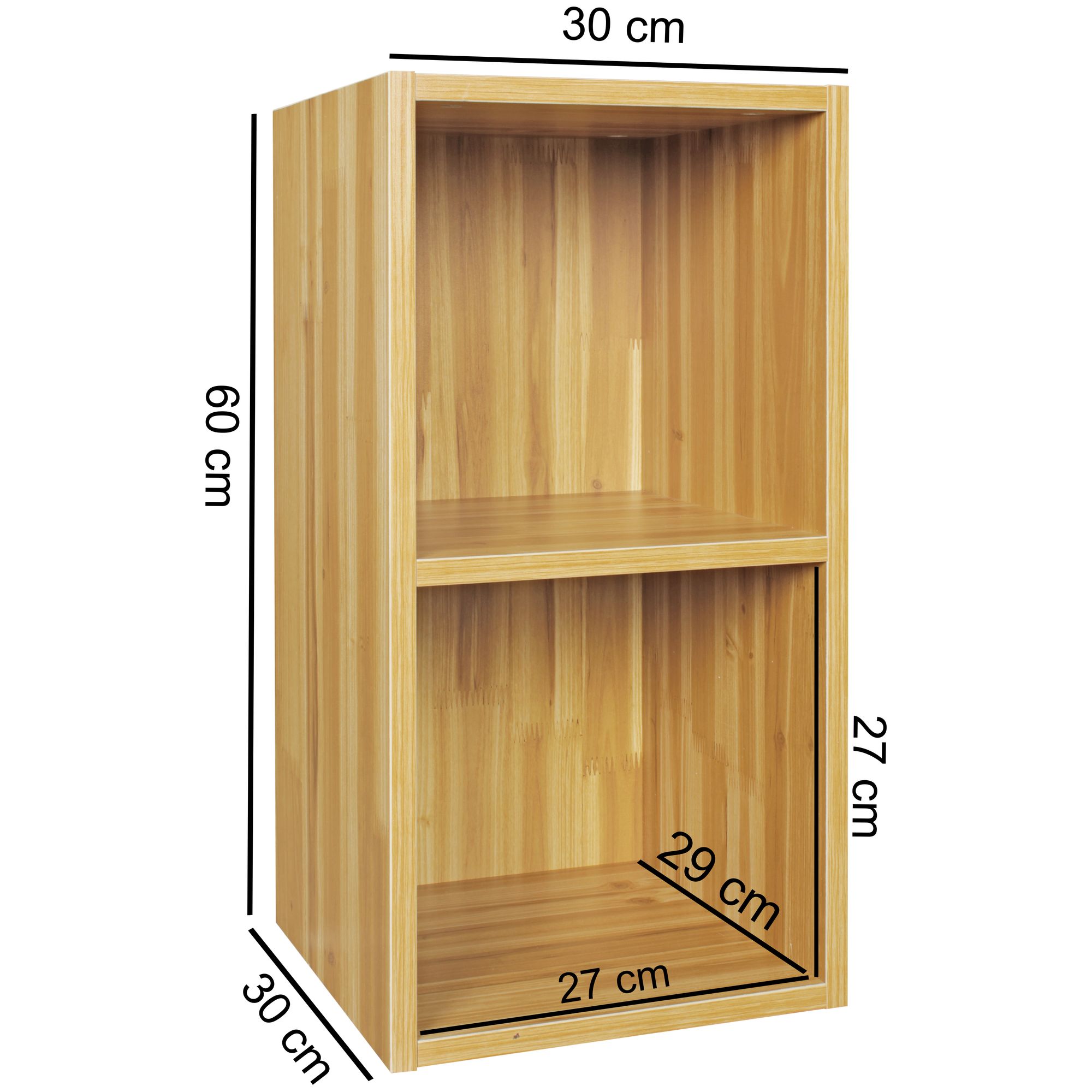 FineBuy Standregal Holz 30x60x30 cm Modern Regal Klein, Wandregal Ablageregal Schmal, Kleines Bücherregal 2 Ablagefächer, Schmales Design Holzregal Nischenregal | Farbe: Schwarz