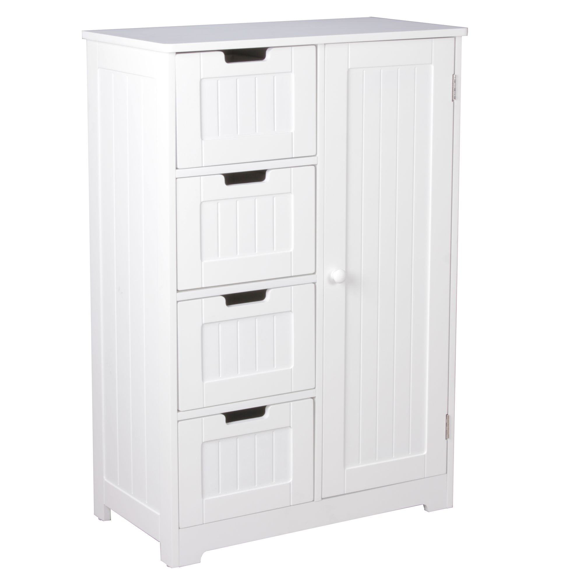 FineBuy Design Badschrank PATTI Landhaus-Stil MDF-Holz 56 x 83 x 30 cm weiß, Badezimmerschrank klein 4 Schubladen & 1 Tür, Beistellschrank Mehrzweckschrank | Farbe: Weiß