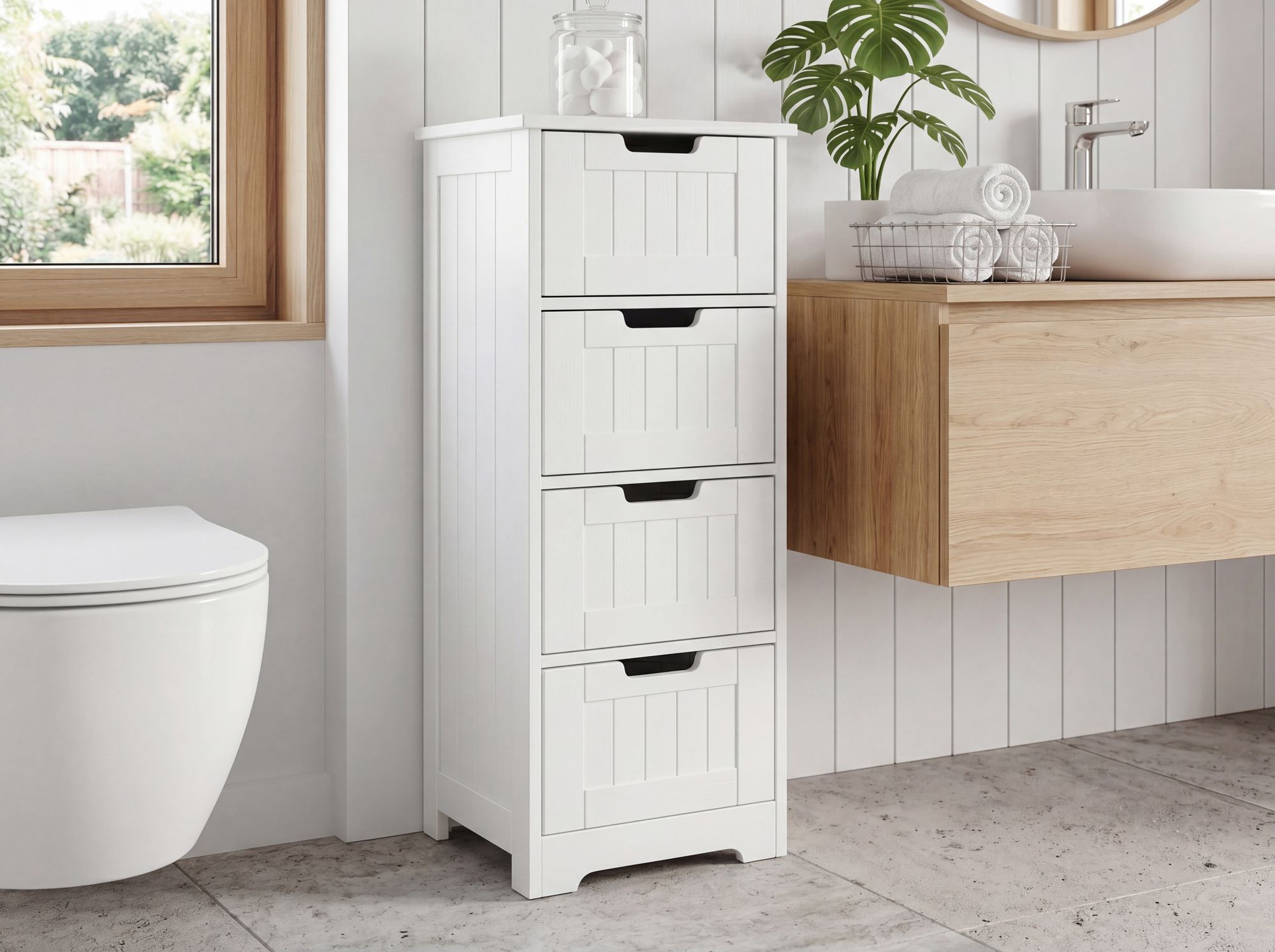 Badschrank Landhaus Badezimmerschrank Holz weiß Schubladen Beistellschrank klein – Ansicht 5
