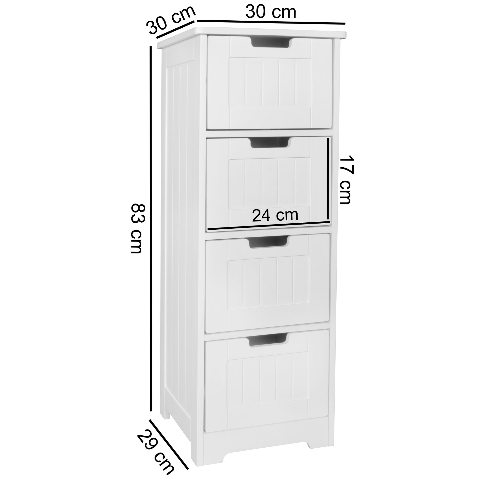 FineBuy Design Badschrank PATTI Landhaus-Stil MDF-Holz 30 x 83 x 30 cm weiß, Badezimmerschrank klein 4 Schubladen, Beistellschrank Mehrzweckschrank | Farbe: Weiß