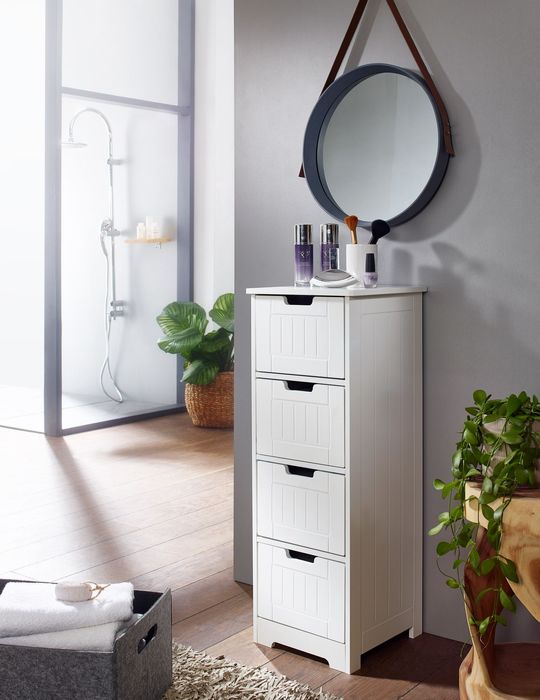 FineBuy Design Badschrank PATTI Landhaus-Stil MDF-Holz 30 x 83 x 30 cm weiß, Badezimmerschrank klein 4 Schubladen, Beistellschrank Mehrzweckschrank 4250950269194