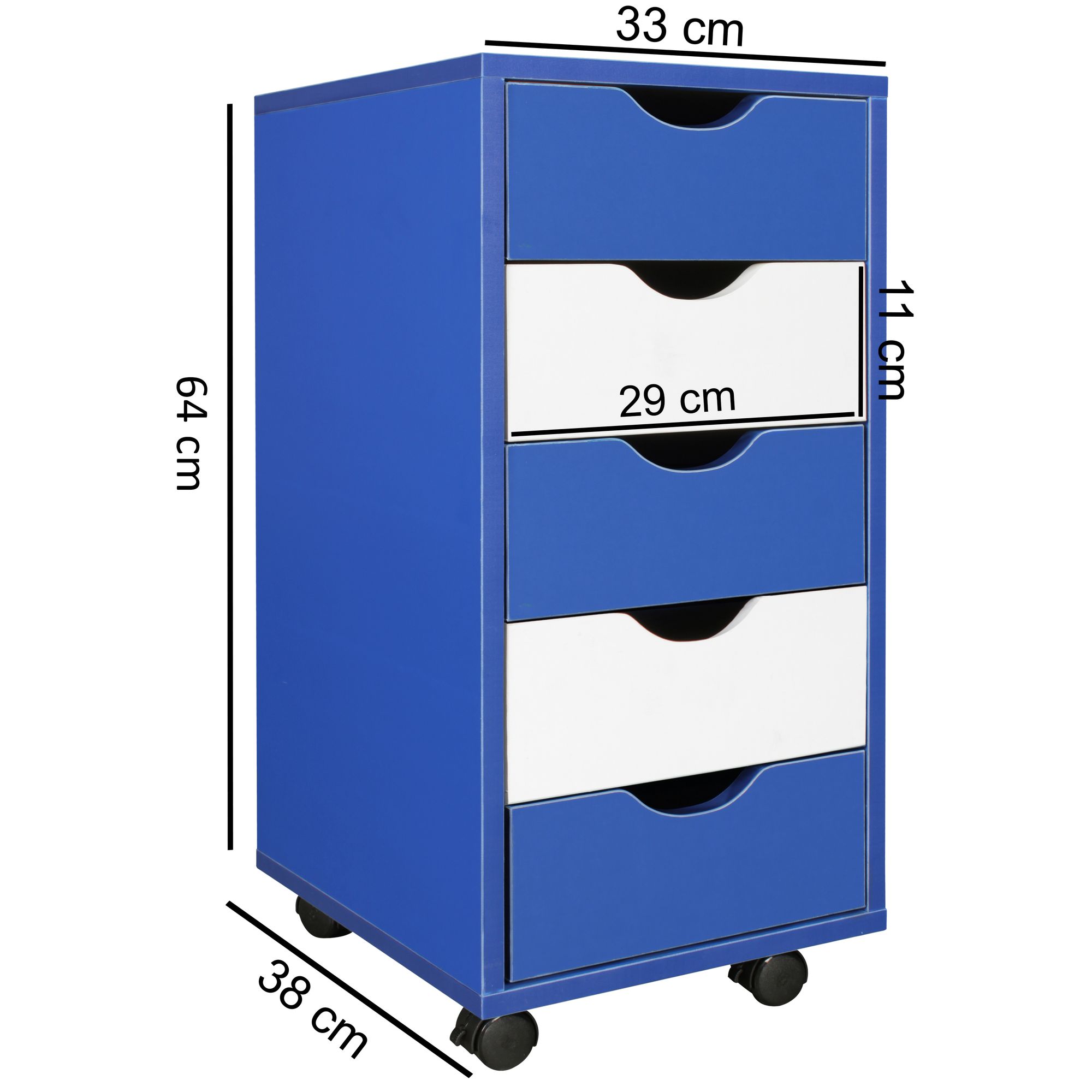 FineBuy Kinder Rollcontainer 33 x 64 x 38 cm Holz 5 Schubladen, Moderner Schubladencontainer mit Rollen, Standcontainer Bürocontainer, Rollwagen Kinderzimmer, Container Aufbewahrungsschrank | Farbe: Braun