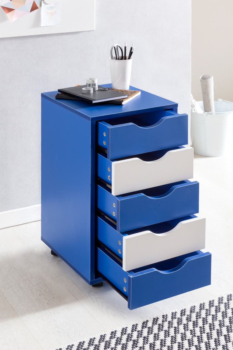 FineBuy Kinder Rollcontainer 33 x 64 x 38 cm Holz 5 Schubladen, Moderner Schubladencontainer mit Rollen, Standcontainer Bürocontainer, Rollwagen Kinderzimmer, Container Aufbewahrungsschrank | Farbe: Braun