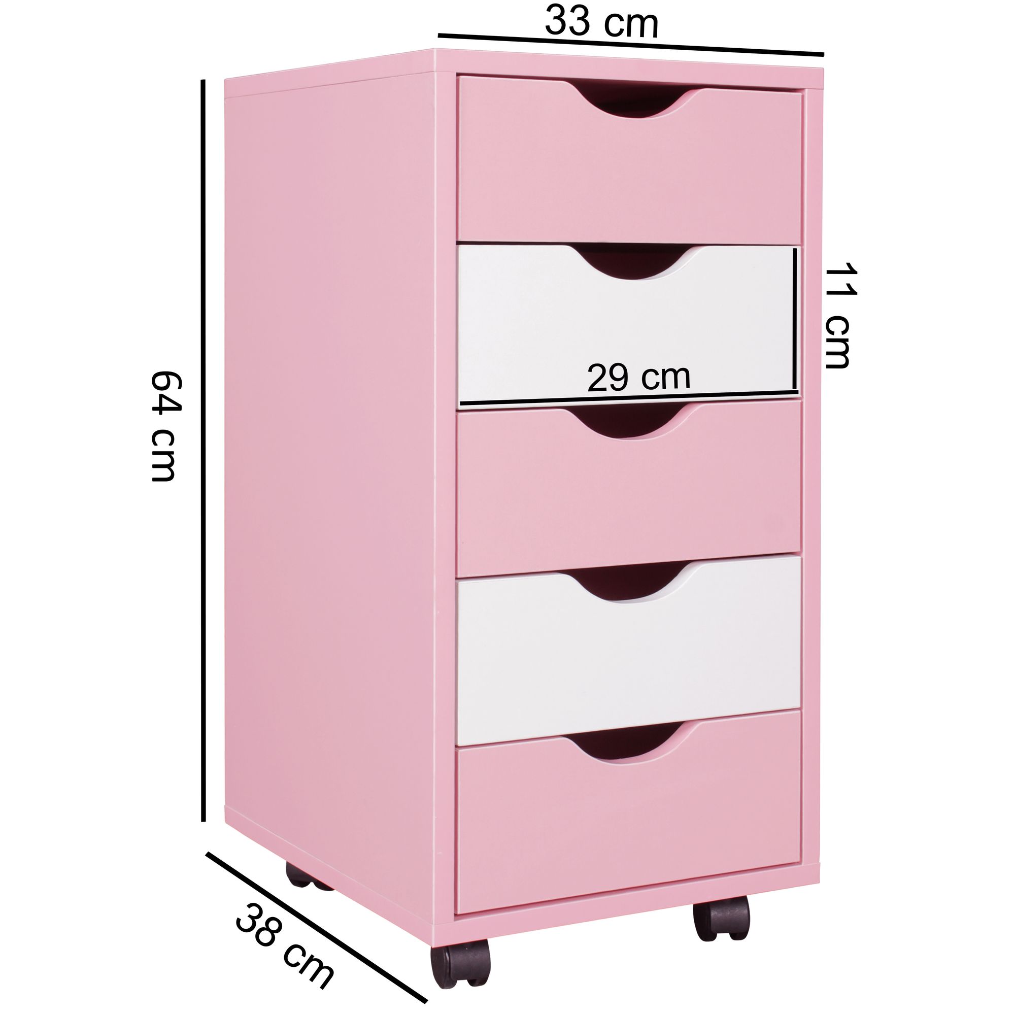 FineBuy Kinder Rollcontainer 33 x 64 x 38 cm Holz 5 Schubladen, Moderner Schubladencontainer mit Rollen, Standcontainer Bürocontainer, Rollwagen Kinderzimmer, Container Aufbewahrungsschrank | Farbe: Braun