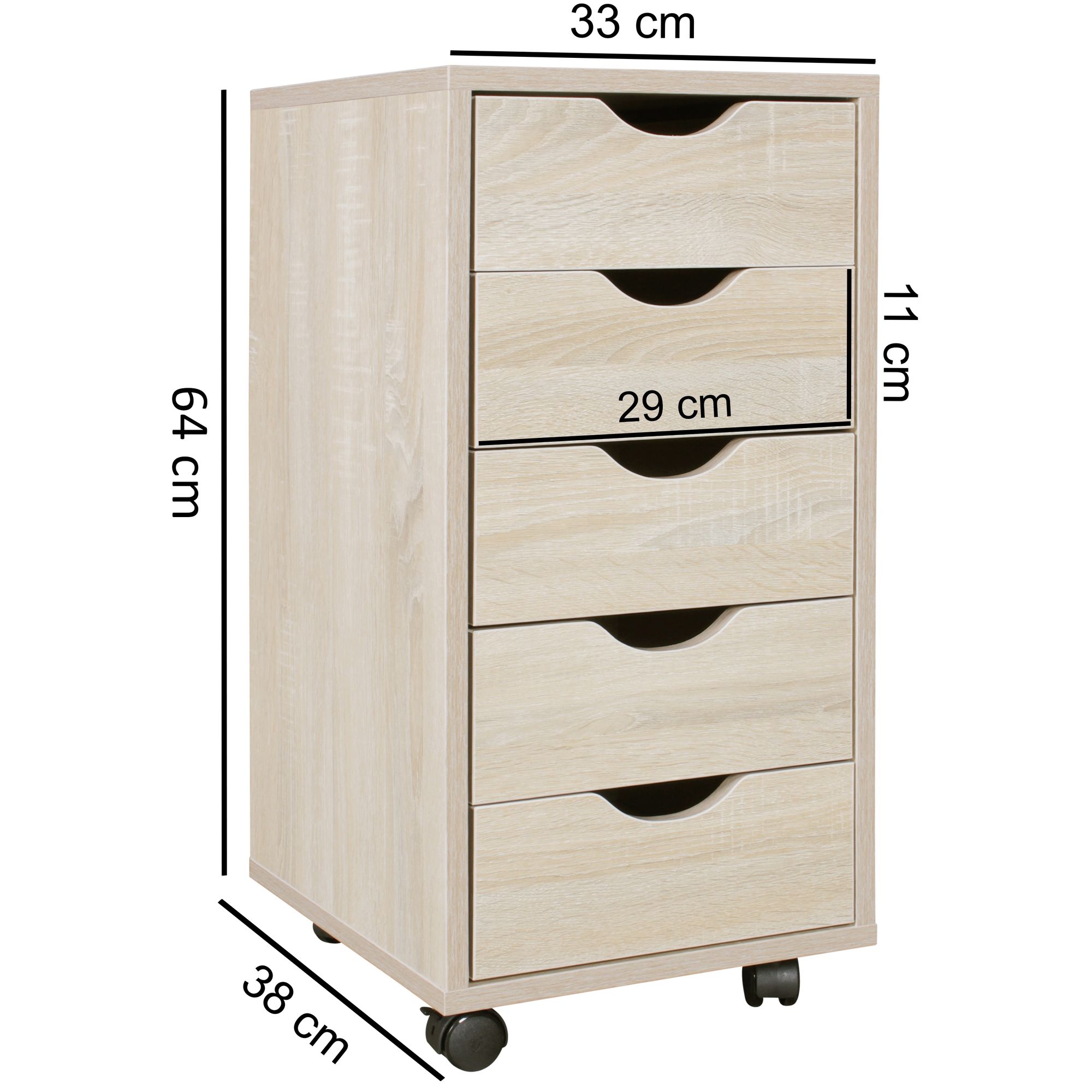 FineBuy Kinder Rollcontainer 33 x 64 x 38 cm Holz 5 Schubladen, Moderner Schubladencontainer mit Rollen, Standcontainer Bürocontainer, Rollwagen Kinderzimmer, Container Aufbewahrungsschrank | Farbe: Braun