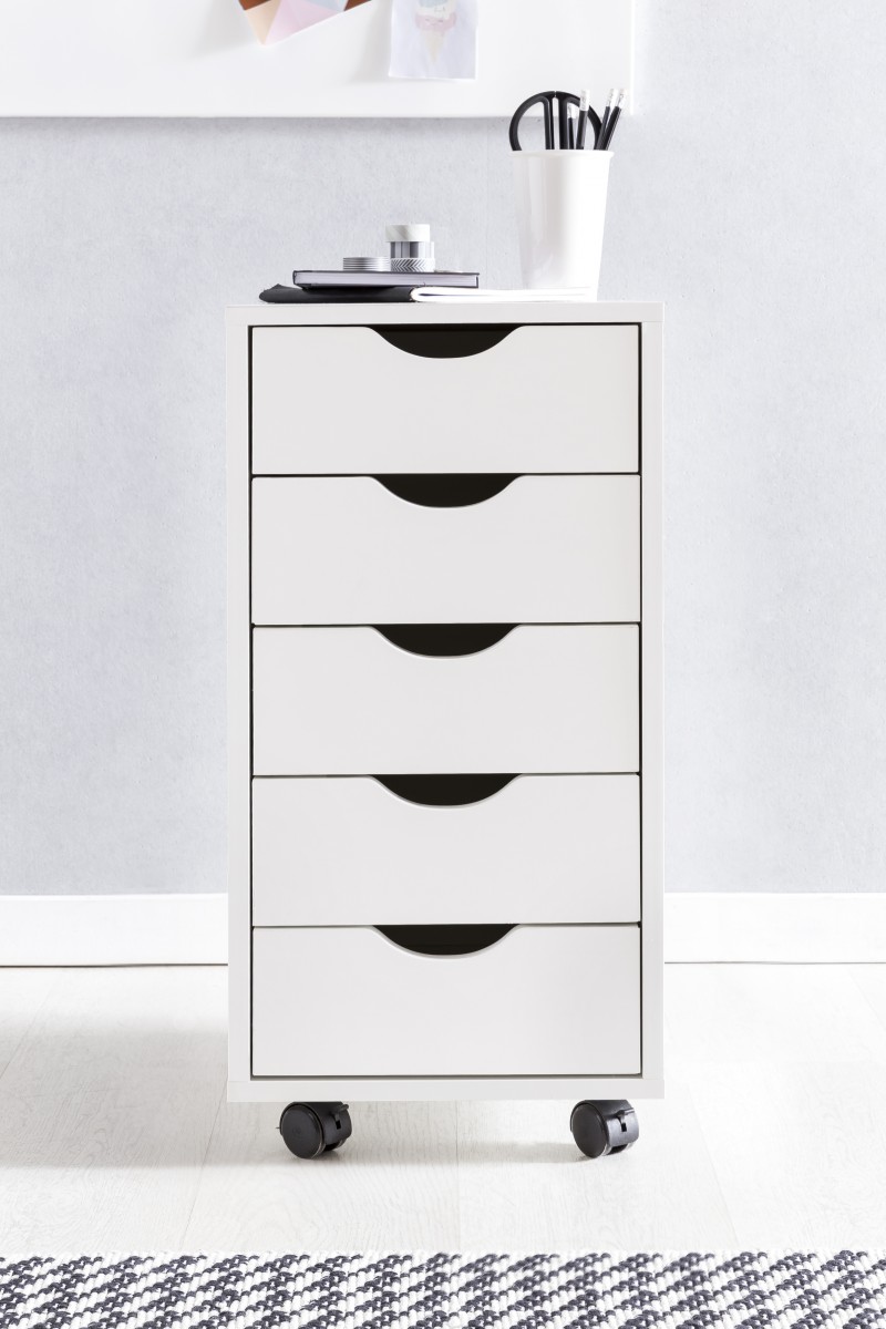 FineBuy Kinder Rollcontainer 33 x 64 x 38 cm Holz 5 Schubladen, Moderner Schubladencontainer mit Rollen, Standcontainer Bürocontainer, Rollwagen Kinderzimmer, Container Aufbewahrungsschrank | Farbe: Braun