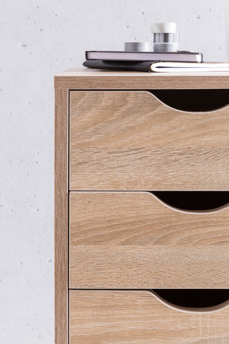 FineBuy Kinder Rollcontainer 33 x 64 x 38 cm Holz 5 Schubladen, Moderner Schubladencontainer mit Rollen, Standcontainer Bürocontainer, Rollwagen Kinderzimmer, Container Aufbewahrungsschrank | Farbe: Braun