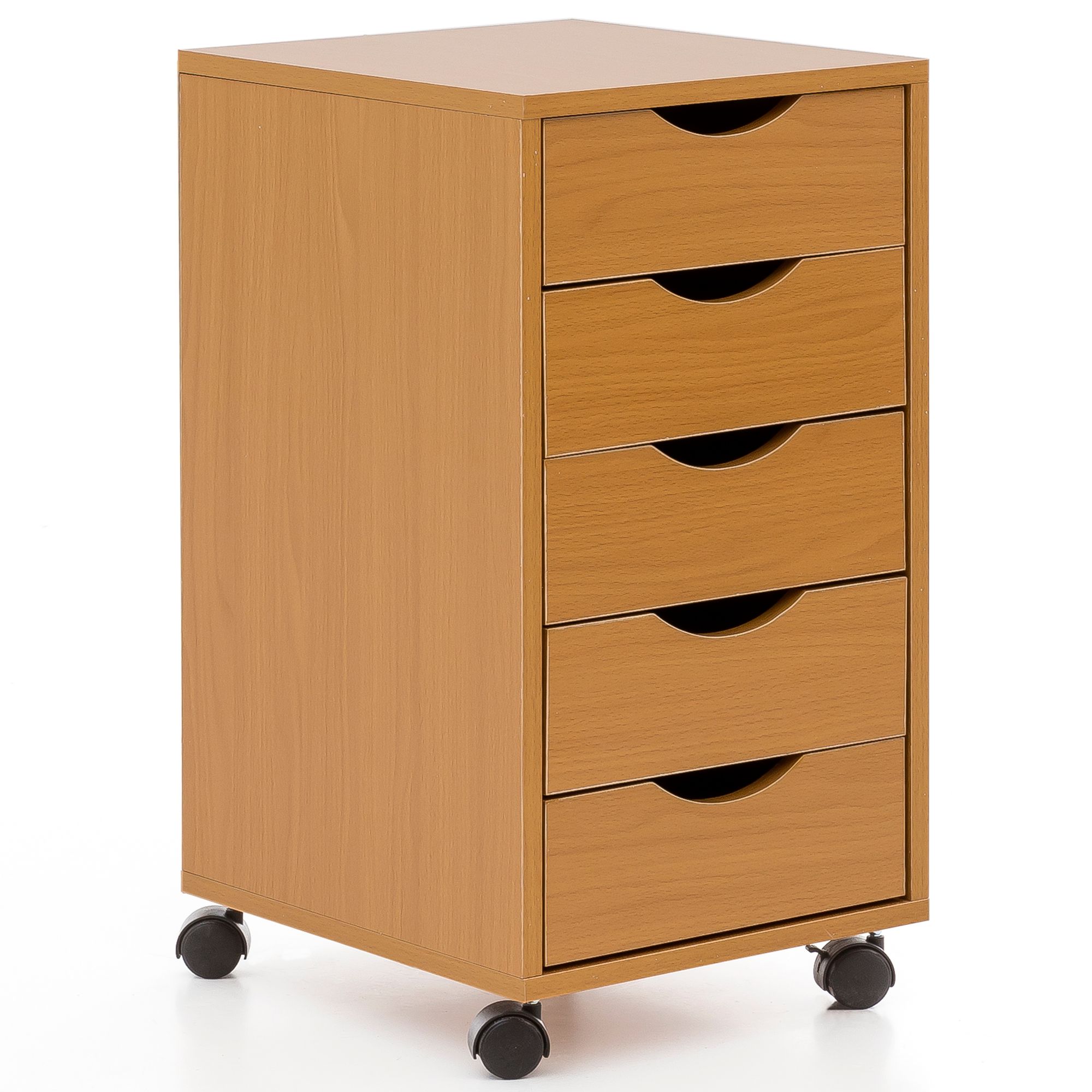 FineBuy Kinder Rollcontainer 33 x 64 x 38 cm Holz 5 Schubladen, Moderner Schubladencontainer mit Rollen, Standcontainer Bürocontainer, Rollwagen Kinderzimmer, Container Aufbewahrungsschrank | Farbe: Braun