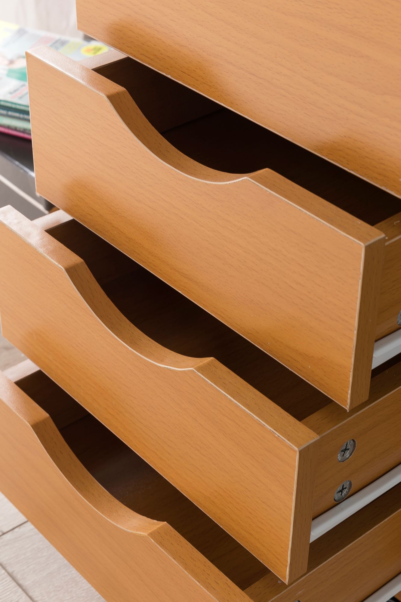 FineBuy Kinder Rollcontainer 33 x 64 x 38 cm Holz 5 Schubladen, Moderner Schubladencontainer mit Rollen, Standcontainer Bürocontainer, Rollwagen Kinderzimmer, Container Aufbewahrungsschrank | Farbe: Braun