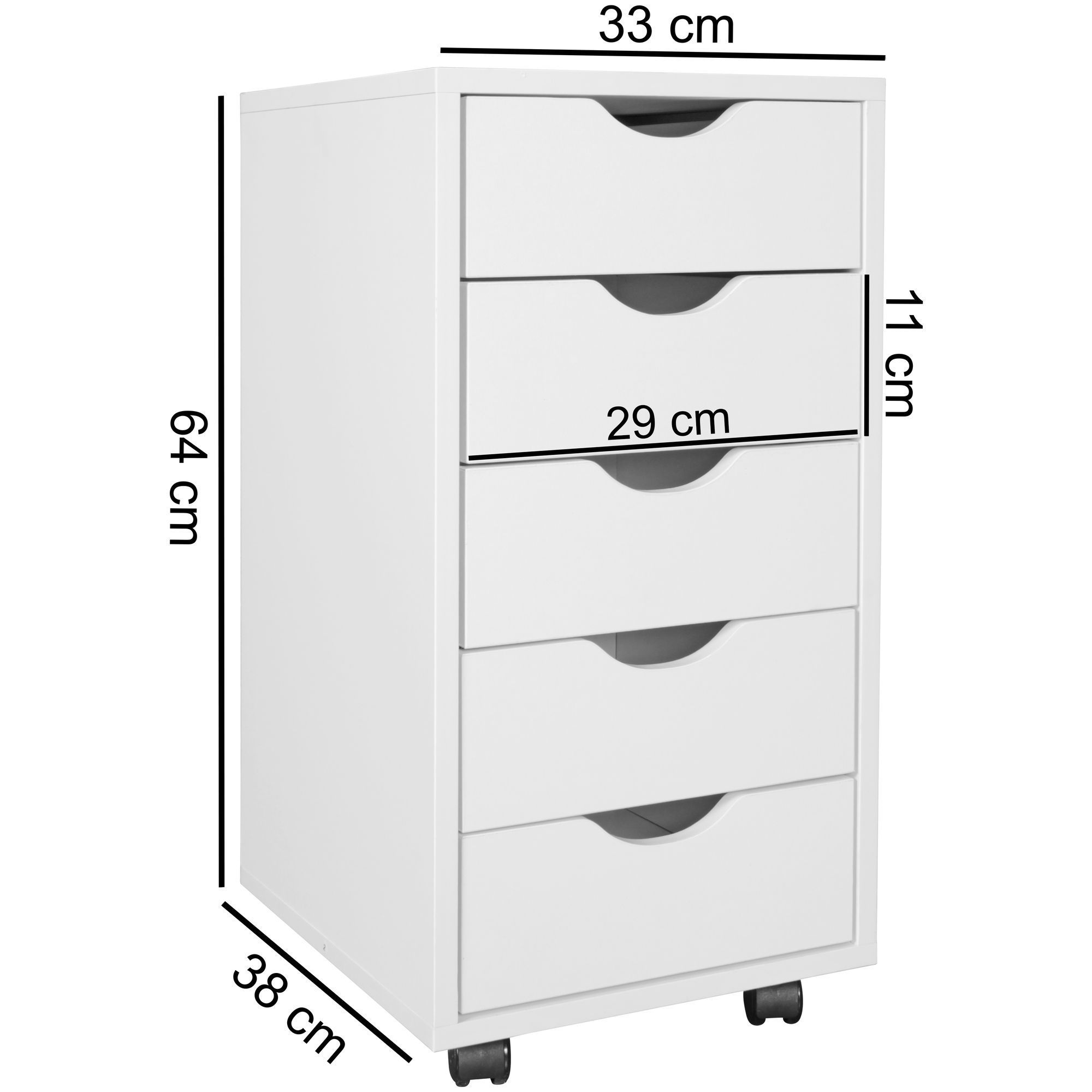 FineBuy Kinder Rollcontainer 33 x 64 x 38 cm Holz 5 Schubladen, Moderner Schubladencontainer mit Rollen, Standcontainer Bürocontainer, Rollwagen Kinderzimmer, Container Aufbewahrungsschrank | Farbe: Grau