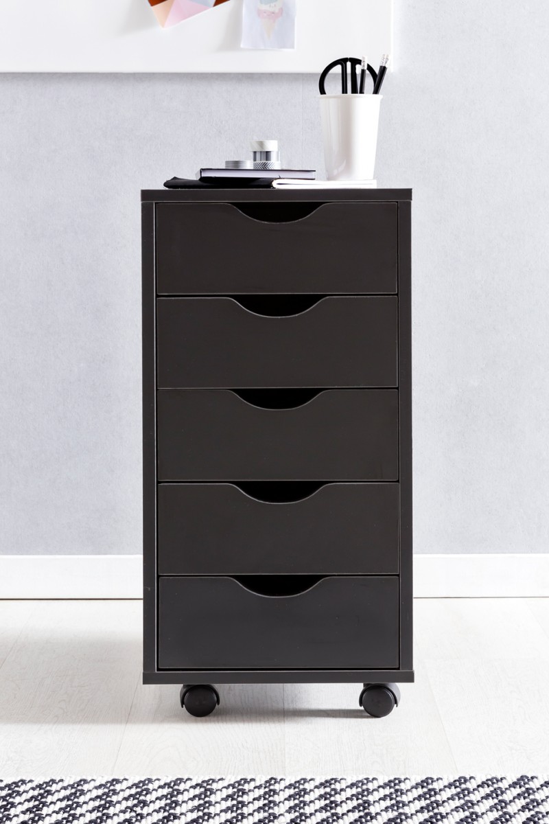 FineBuy Kinder Rollcontainer 33 x 64 x 38 cm Holz 5 Schubladen, Moderner Schubladencontainer mit Rollen, Standcontainer Bürocontainer, Rollwagen Kinderzimmer, Container Aufbewahrungsschrank | Farbe: Braun