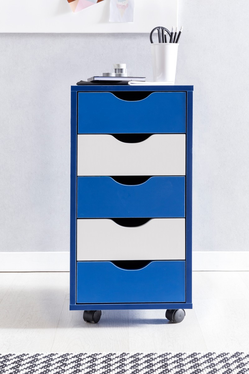 FineBuy Kinder Rollcontainer 33 x 64 x 38 cm Holz 5 Schubladen, Moderner Schubladencontainer mit Rollen, Standcontainer Bürocontainer, Rollwagen Kinderzimmer, Container Aufbewahrungsschrank | Farbe: Braun